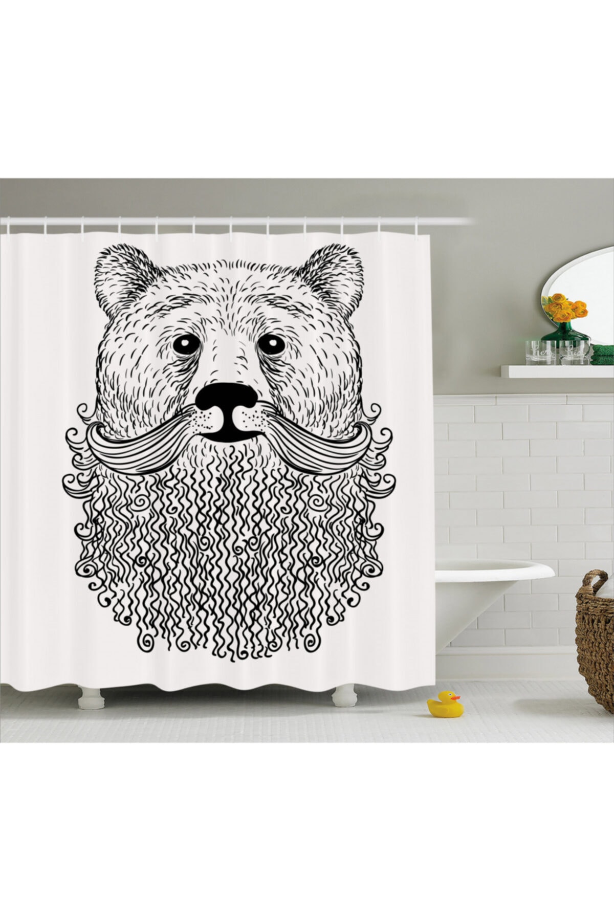 Orange Venue Hayvan Deseni Duş Perdesi Bıyıklı Ayı Desenli