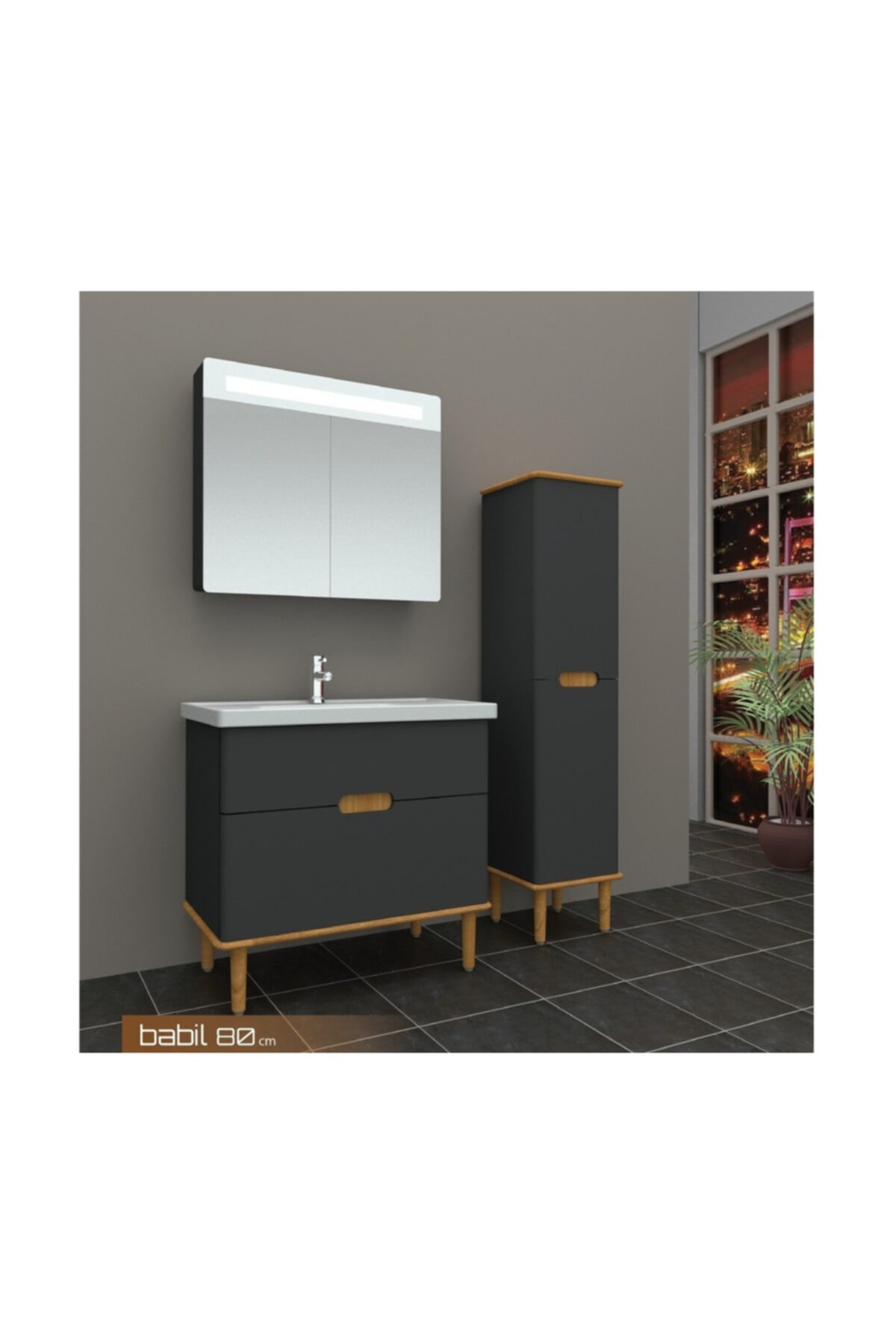 Evros Mobilya Evros Babil 80 Cm Banyo Dolabı