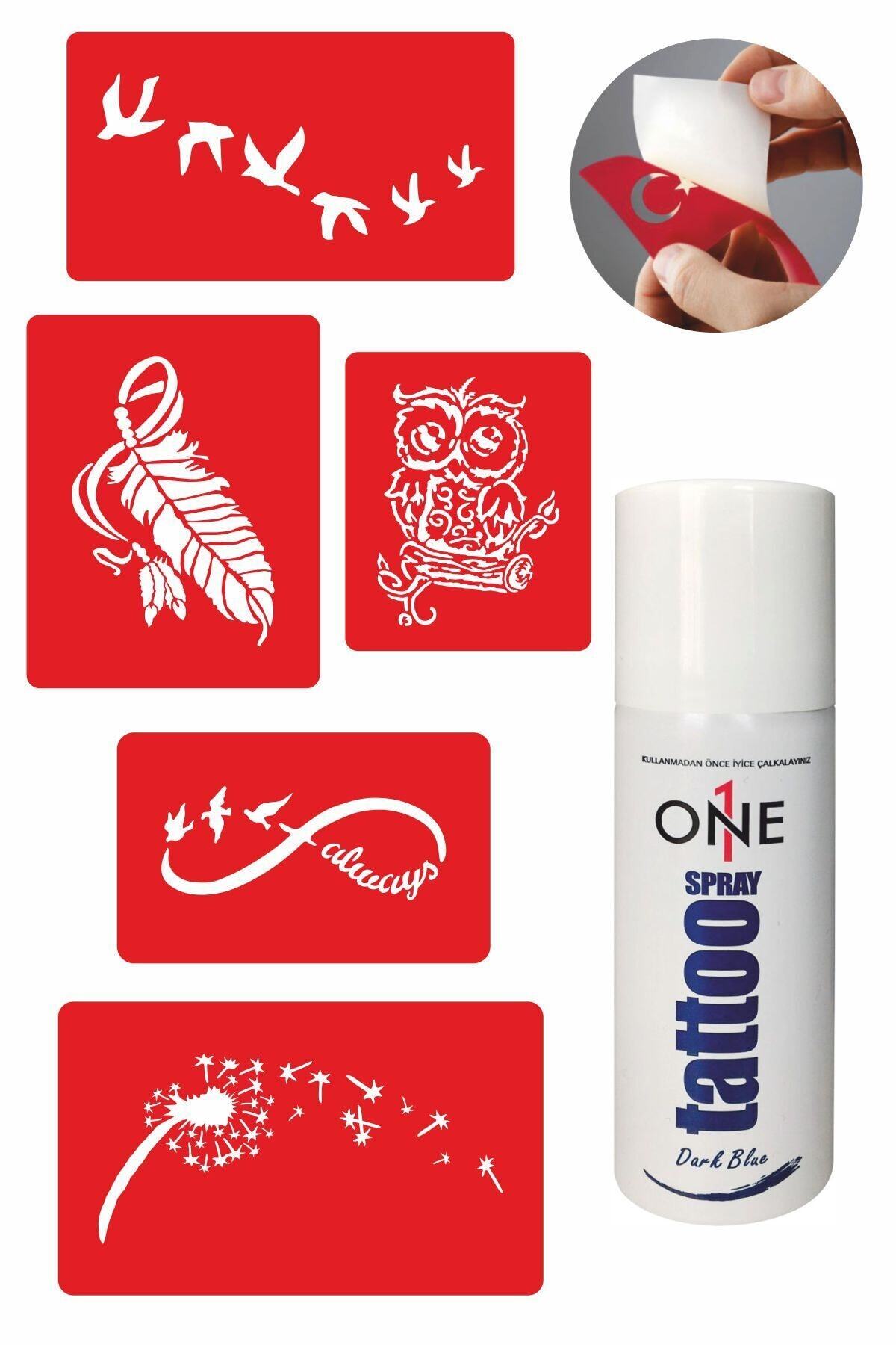 ONE SPRAY TATTOO Sonsuz Kuş Dövmesi Dark Tattoo Sprey Ve 5 Adet Geçici Dövme Deseni Seti