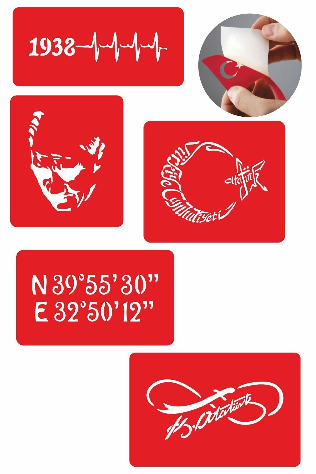 ONE SPRAY TATTOO Atatürk Bayrak 5 Adet Geçici Dövme Ve Kına Deseni Spreysiz