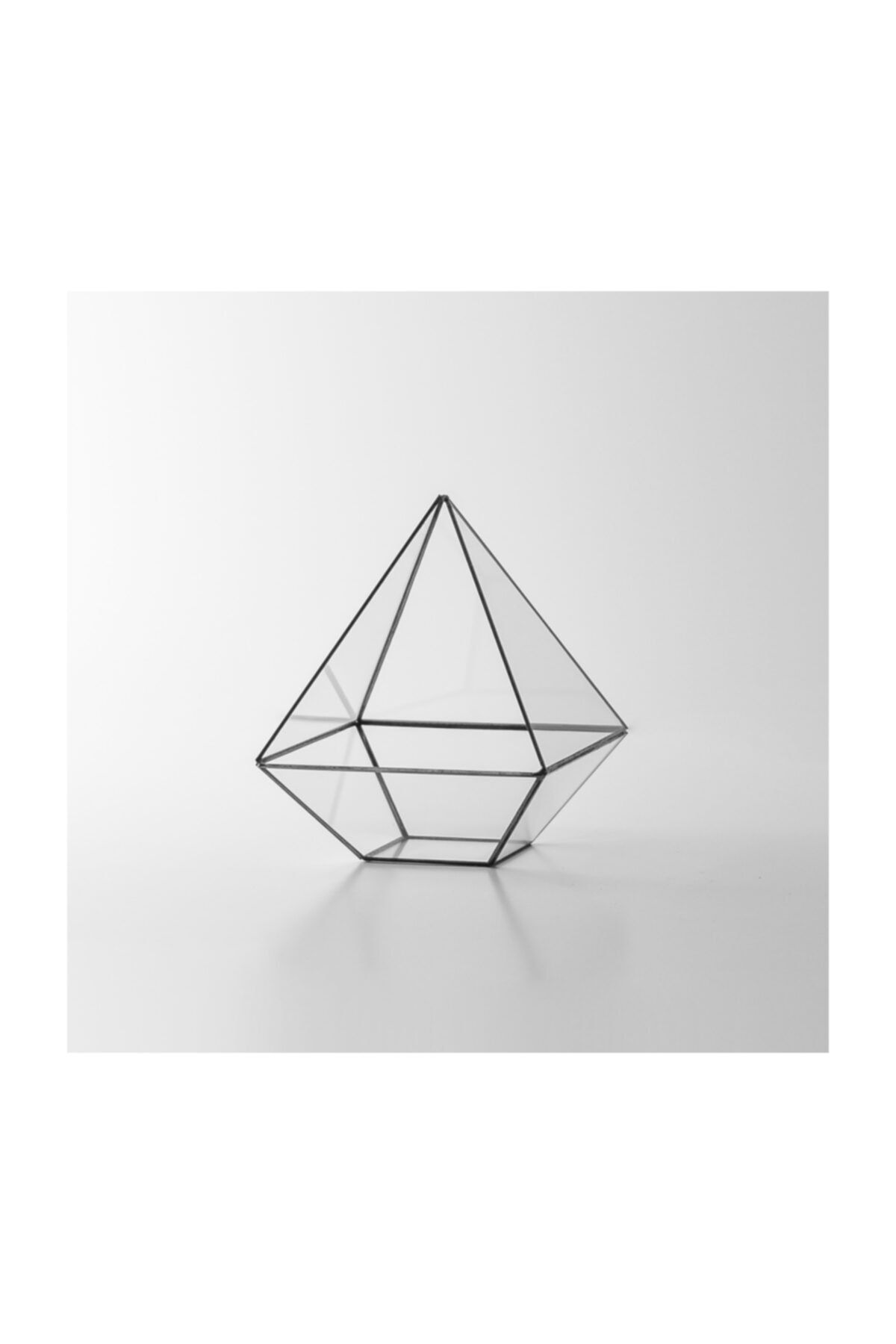 El Crea Designs Siyah Antrasit Geometrik Prizma Teraryum Cam Fanus 18x15x15cm