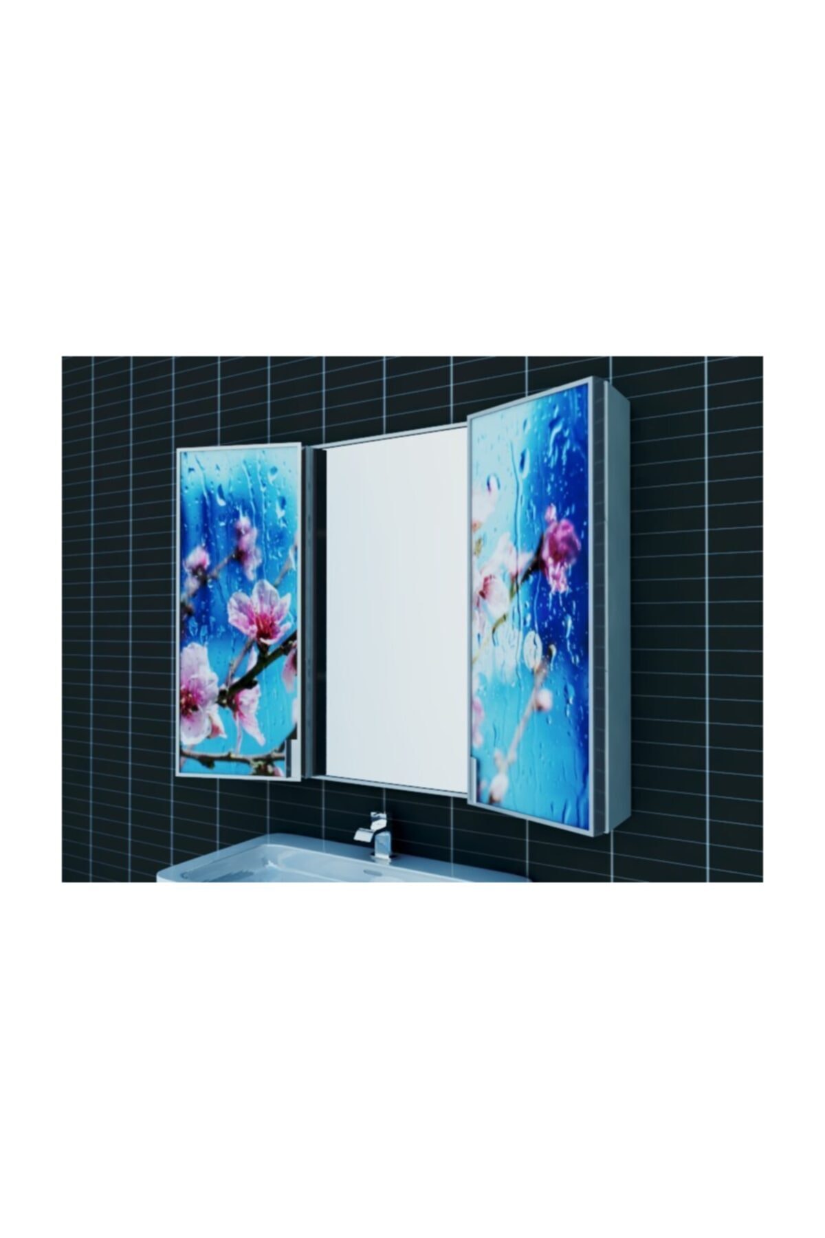 ARTİLA Işıklı Kapaklı Bahar Dalı Lavabo Üstü Banyo Dolabı 120 X 90