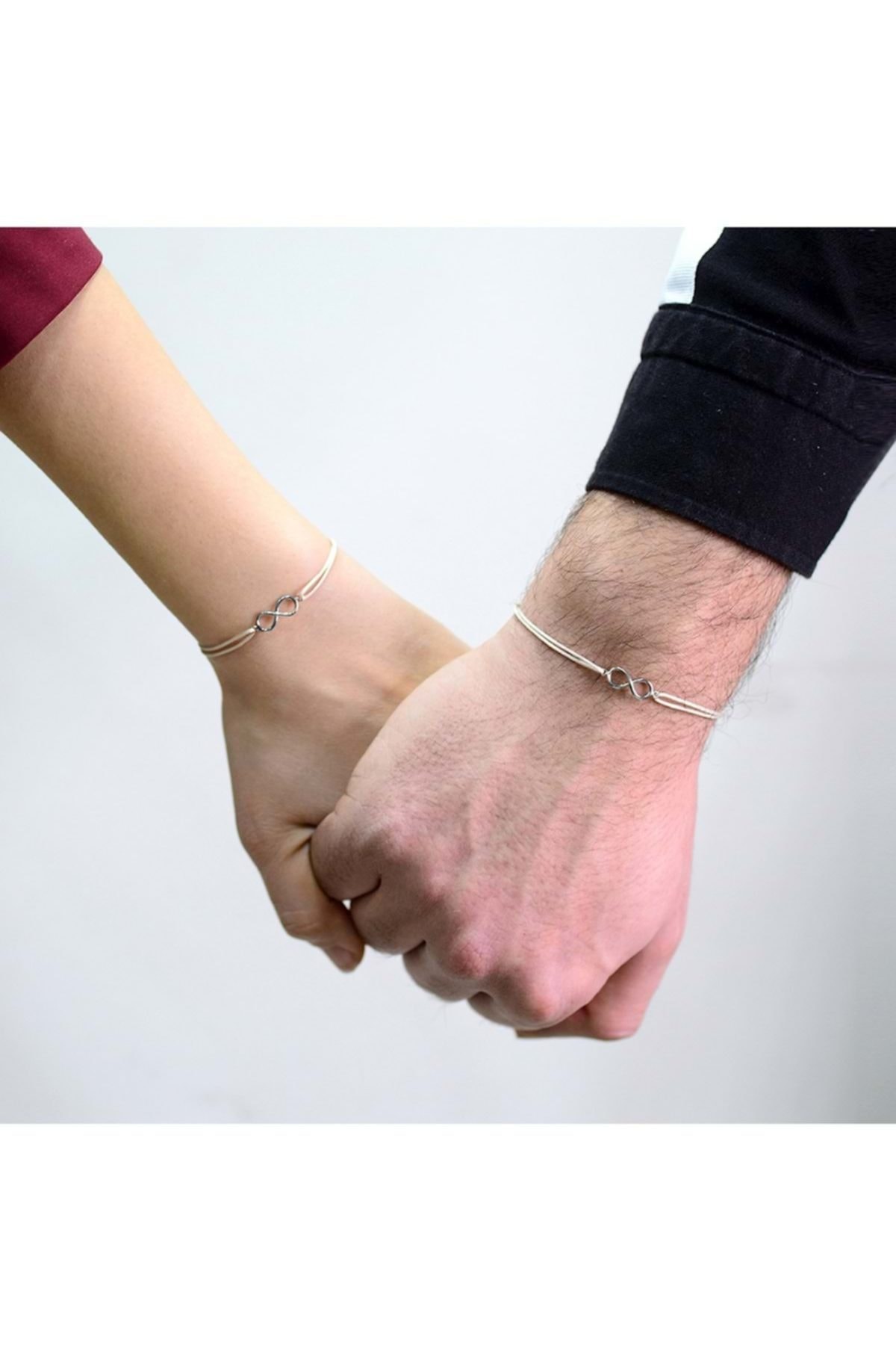 Sky Systems Jewelry El Yapımı Bej Sonsuzluk Çift Gümüş Bileklik Skybcsn0105