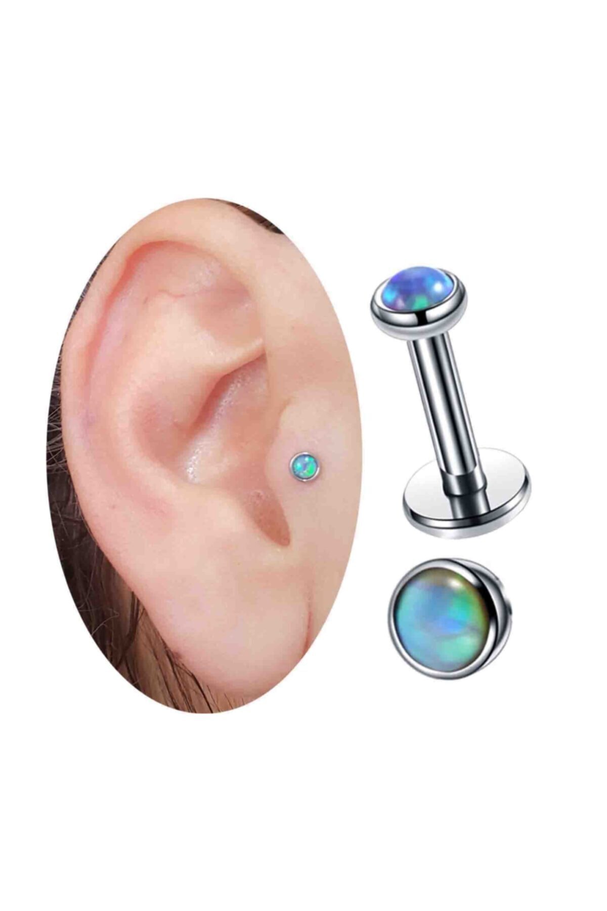 Cadının Dükkanı Sedef Mavi 4 Mm Opal Taşlı Tragus-helix-dudak-kıkırdak Piercing