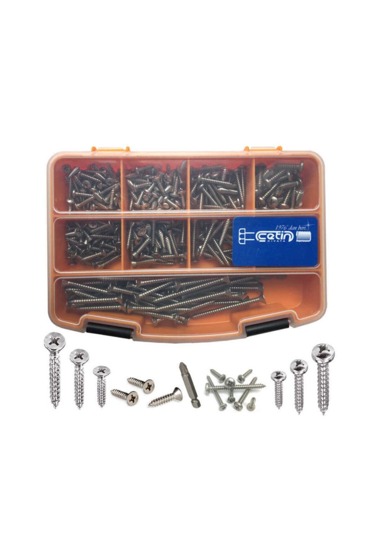 Çetin 327 Parça 13 Çeşit Paslanmaz Saç Vidası Seti Takımı Tk-23