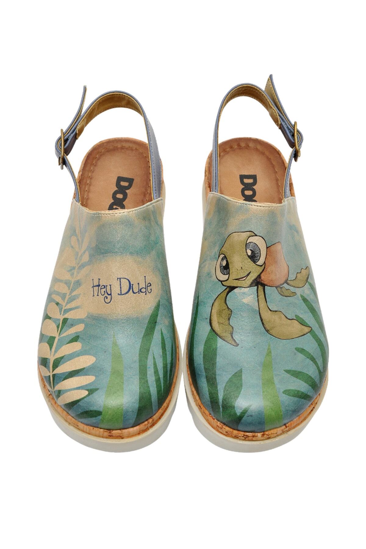 Dogo Caretta-hey Dude / Tasarım Baskılı Vegan / Akita Kadin Sandalet