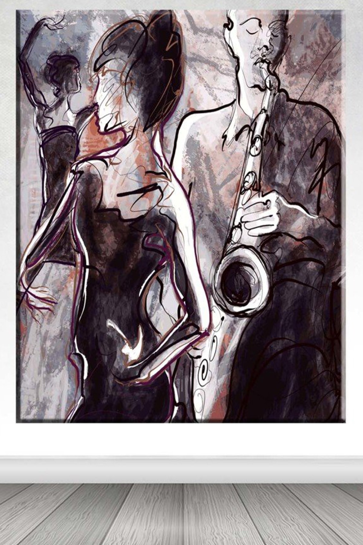Shop365 Gri Siyah Müzisyen Bayan Dev Kanvas Tablo 100x140 Cm Sb-78218