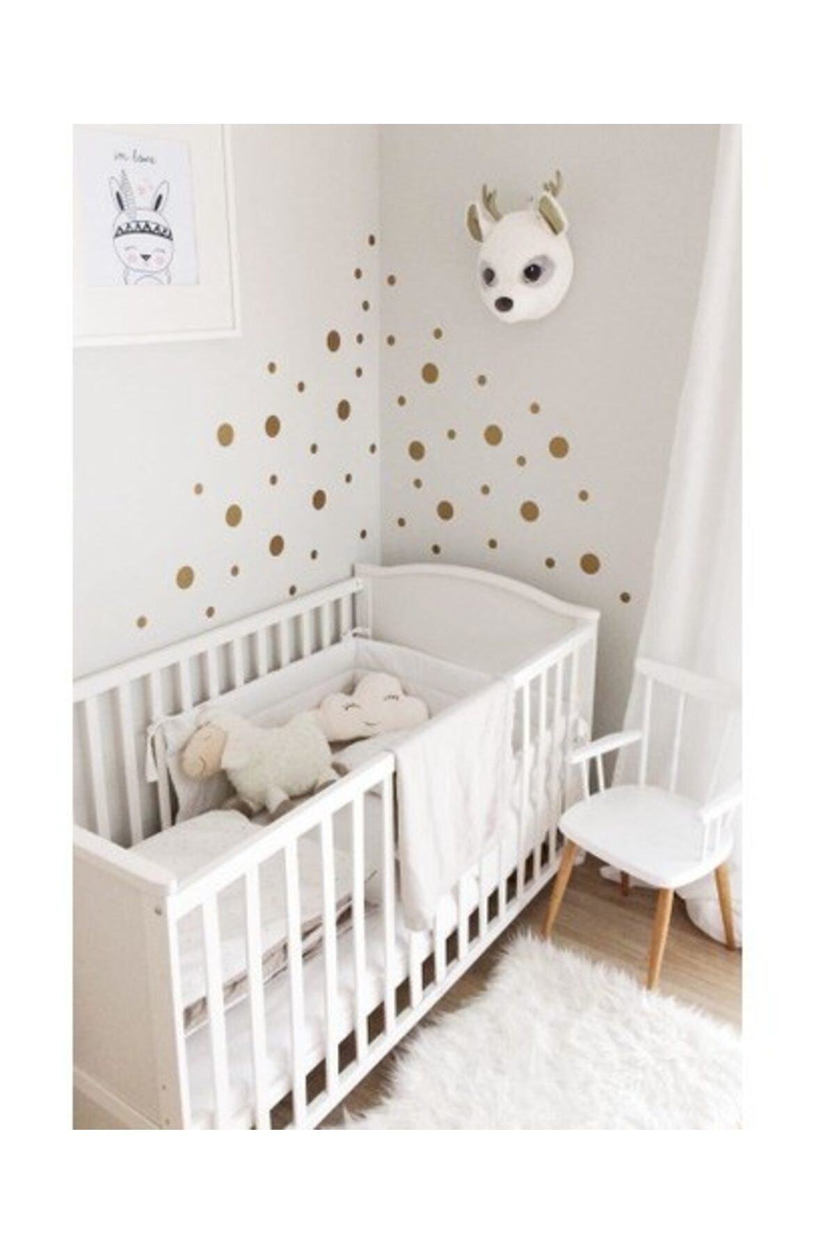 Sticker Sepetim Bebek Odası Yuvarlak Altın Puantiyeler Dekoratif Çok Amaçlı Sticker