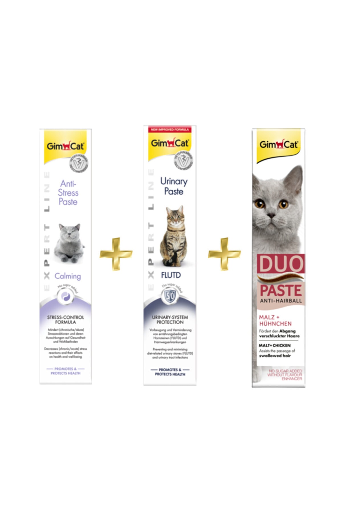 Gimcat Anti-stress Paste 50 g + Urinary Paste Kedi Macunu 50 g  + Duo Paste Tavuklu Malt Kedi Macunu 50 g