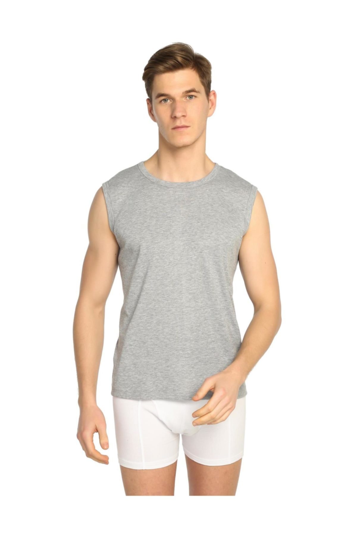 Tutku Erkek Gri Sıfır Kol 5'Li Paket Ribana Atlet