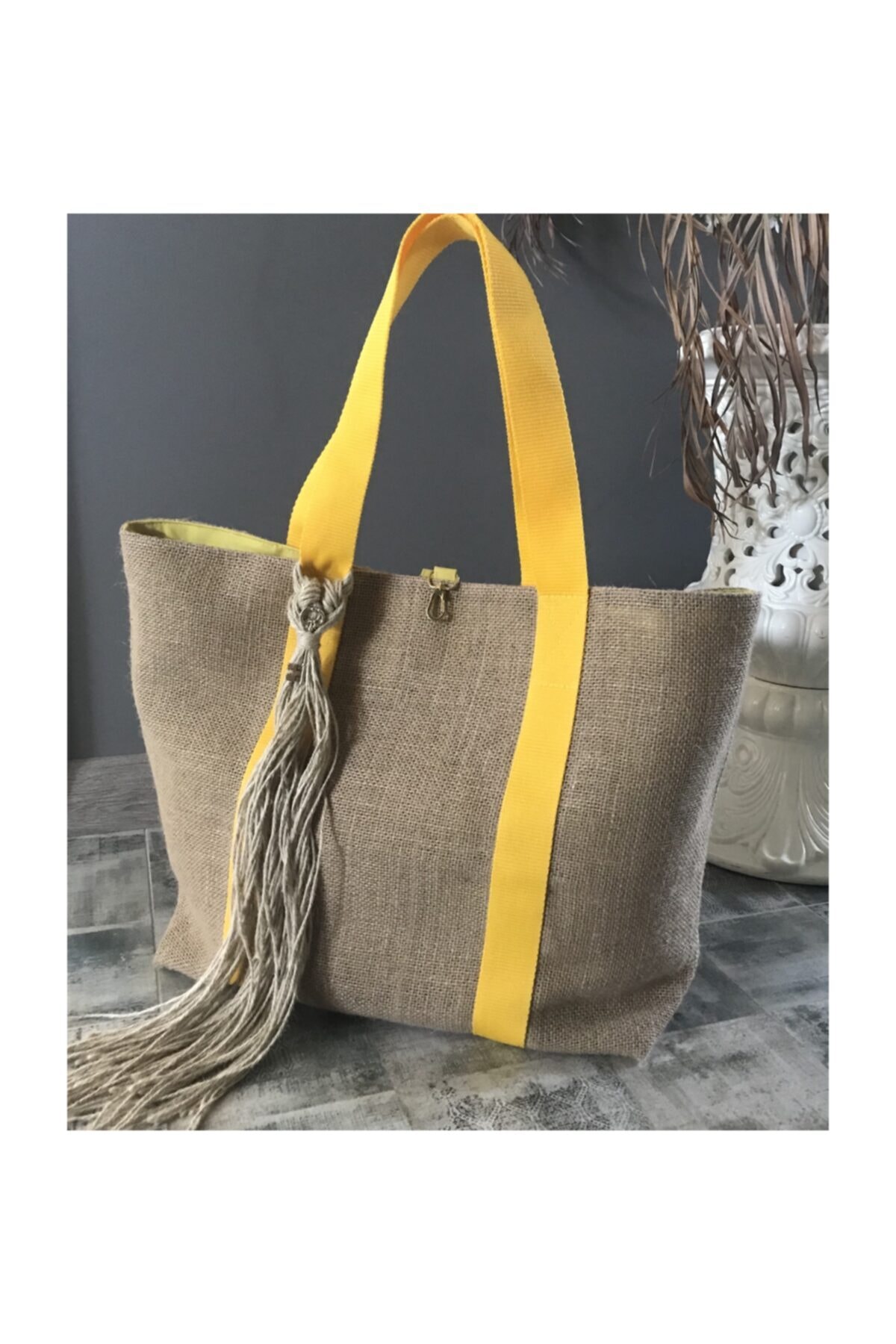 BelieveAtelier Sarı Keten Kadın Çantası