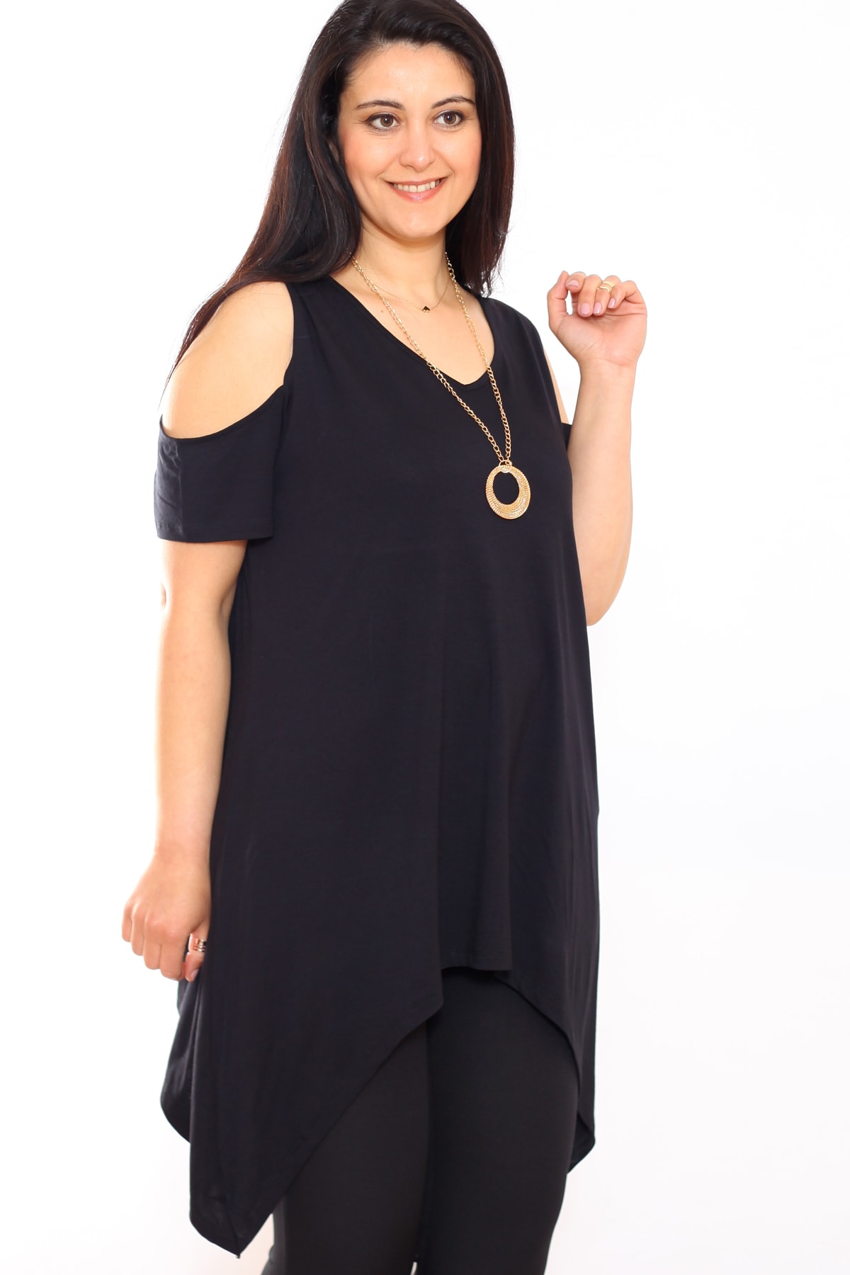 Moda Cazibe Büyük Beden Omuz Dekolte Salaş Bluz