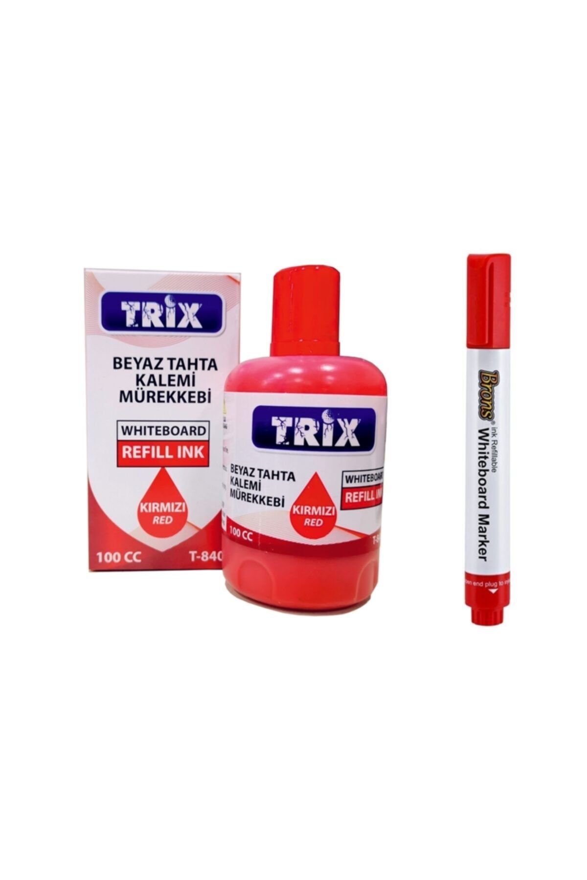 Brons Doldurulabilir Beyaz Yazı Tahtası Kırmızı Kalemi + Trix Mürekkebi 10 ml - Kırmızı