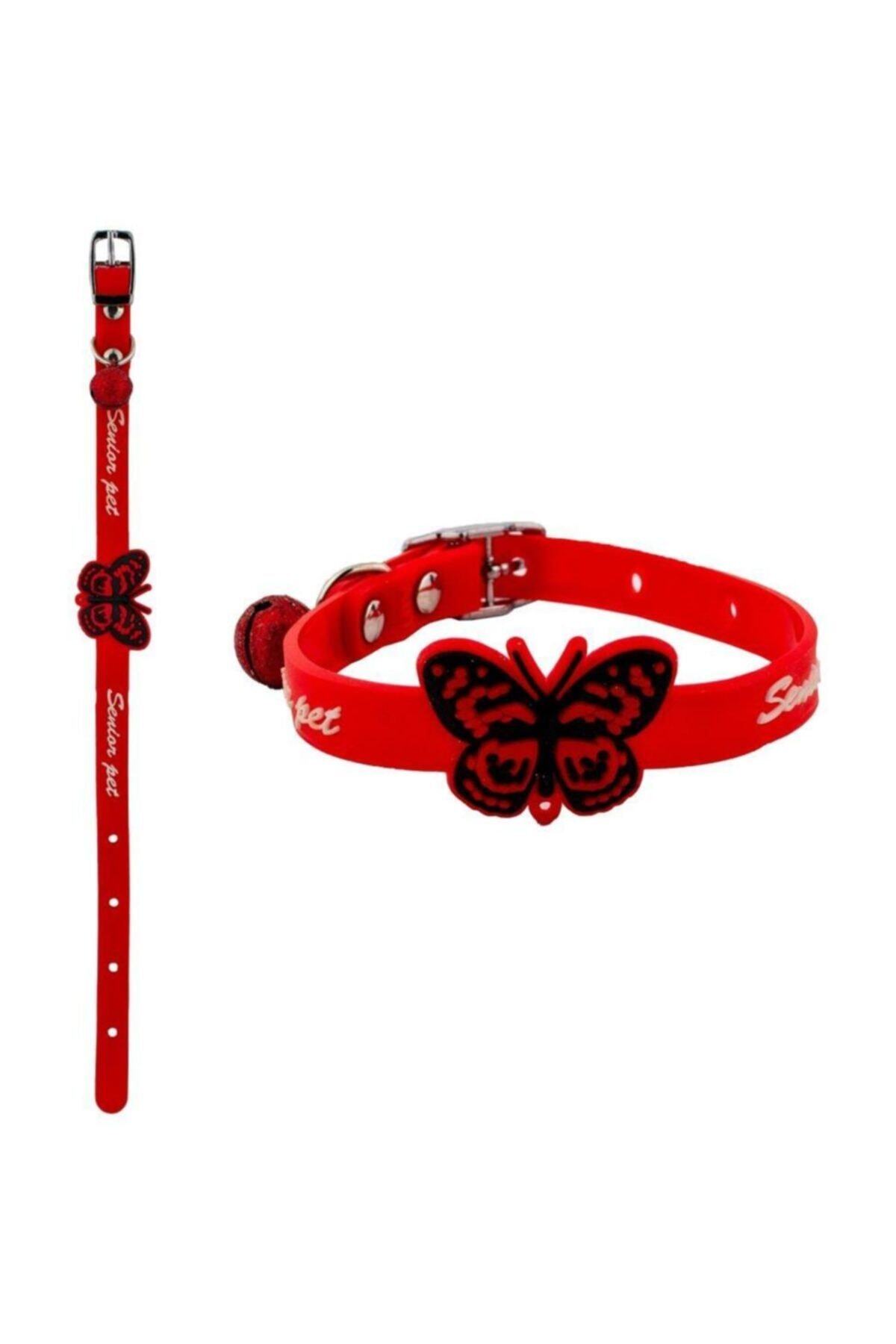 Ans Kauçuk Kelebek Desenli Zilli Kedi Tasması Kırmızı