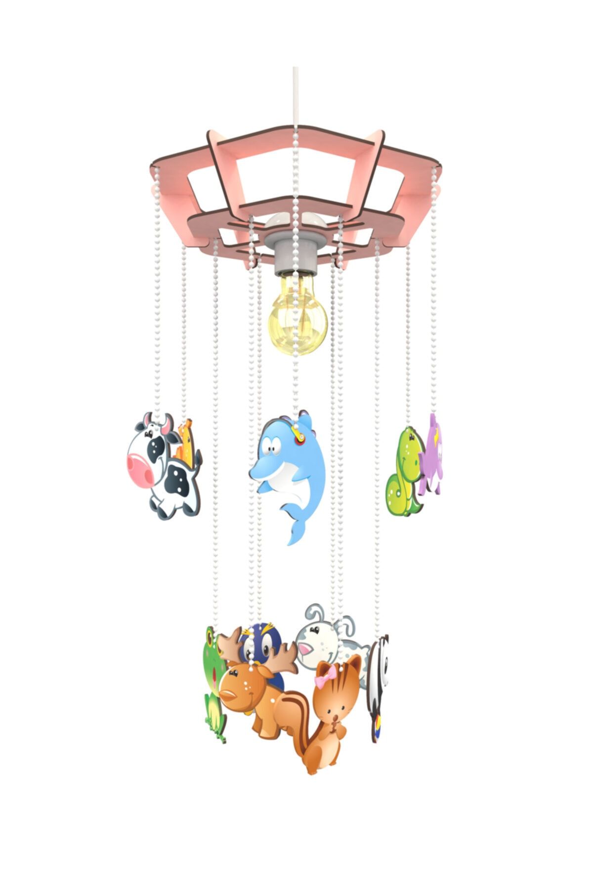KUK Design Oriza Çocuk Odası Avize Ahşap Aydınlatma Dekoratif Sarkıt (pembe)