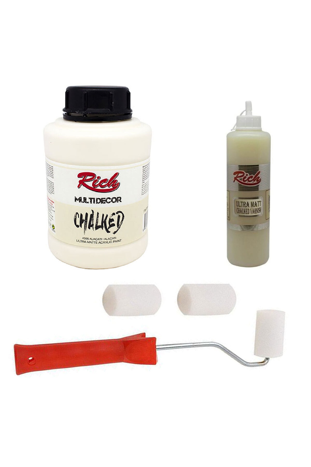 Rich Sanat 3'lü Boya Seti Chalked Boya 1250cc 4506 Alaçatı+500cc Ultra Mat Chalked Vernik+Rulo Fırça