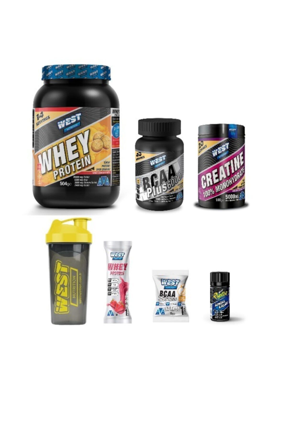 West Nutrition Whey Protein Tozu 504gr Çilek Aromalı-Bcaa Plus 6000-160 Kapsül-Kreatin ( Creatine ) 100gr Aromasız