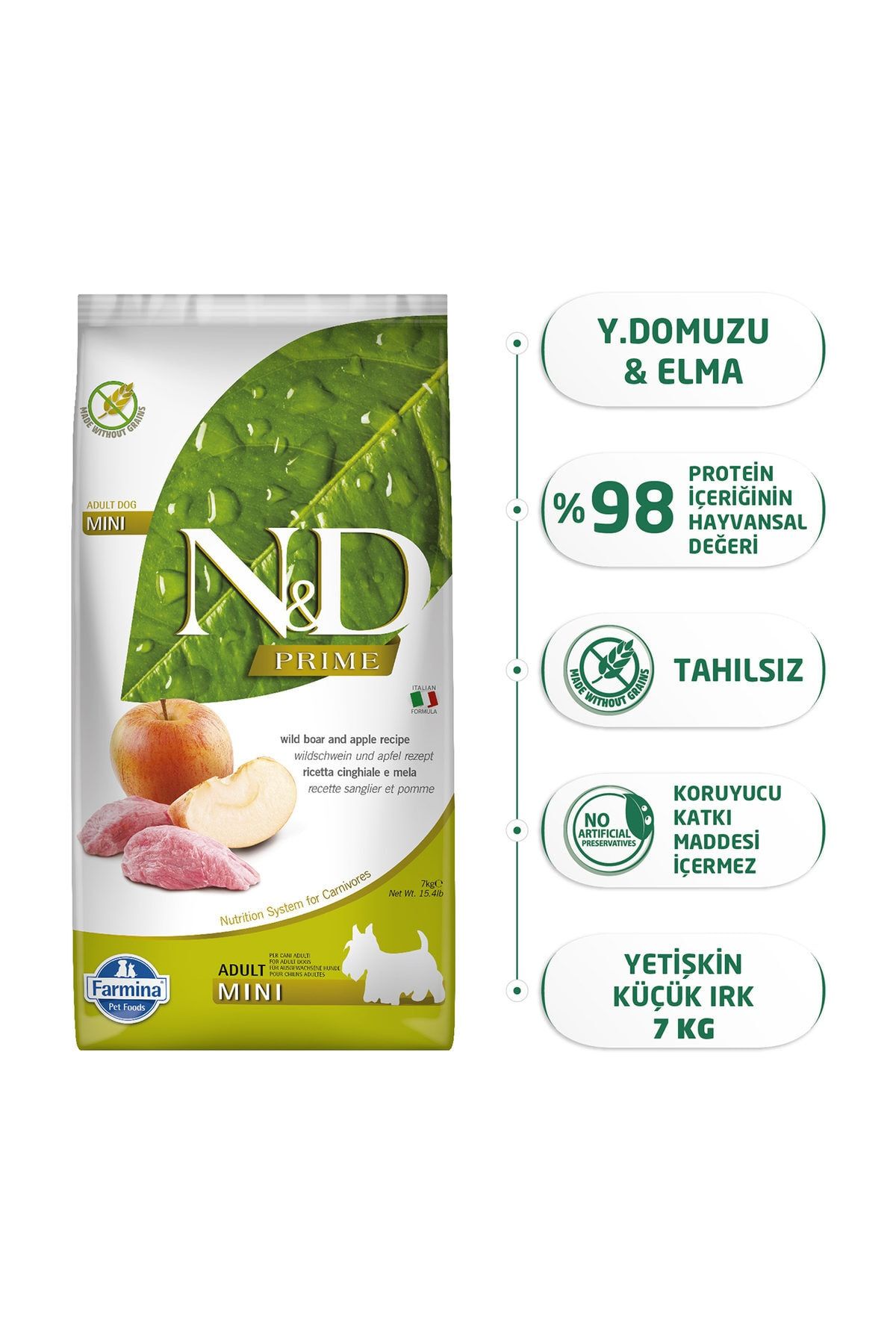 N&D Tahılsız Yaban Domuzu Ve Elmalı Küçük Irk Yetişkin Köpek Maması - 7 kg