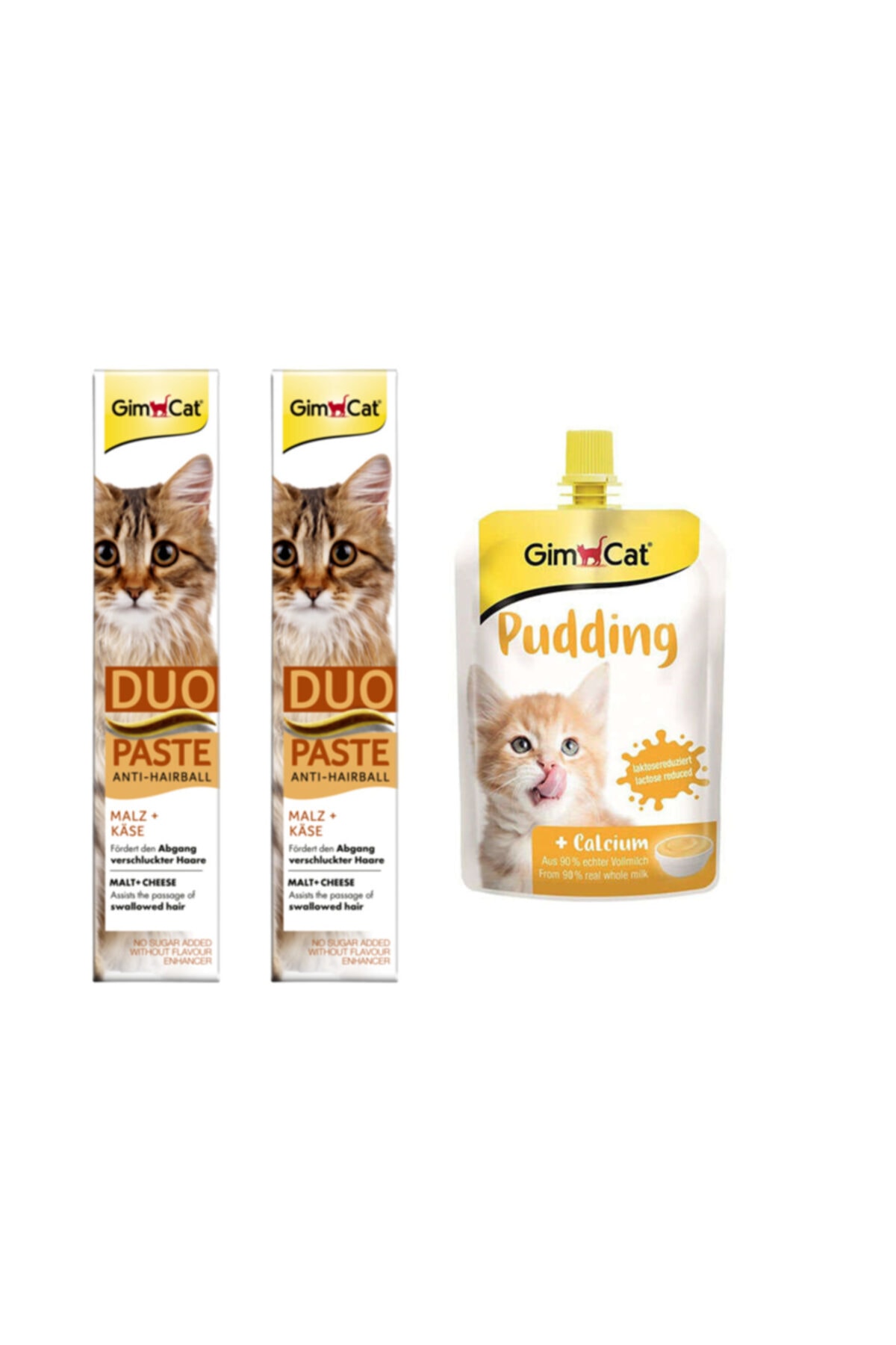 Gimcat 2 Adet Duo Paste Peynirli Malt Kedi Macunu 50gr + Classic Kalsiyum Kedi Pudingi 150 gr
