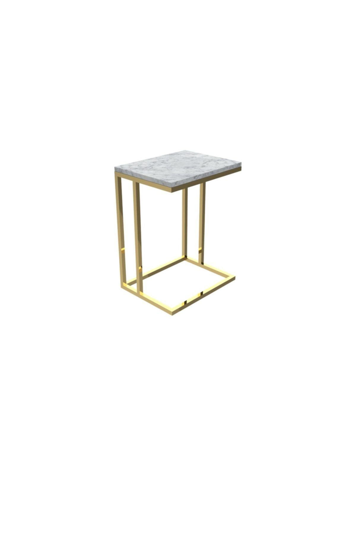MAKSA Garbo Carrara White Parlak Paslanmaz Titanyum Gold C Sehpa