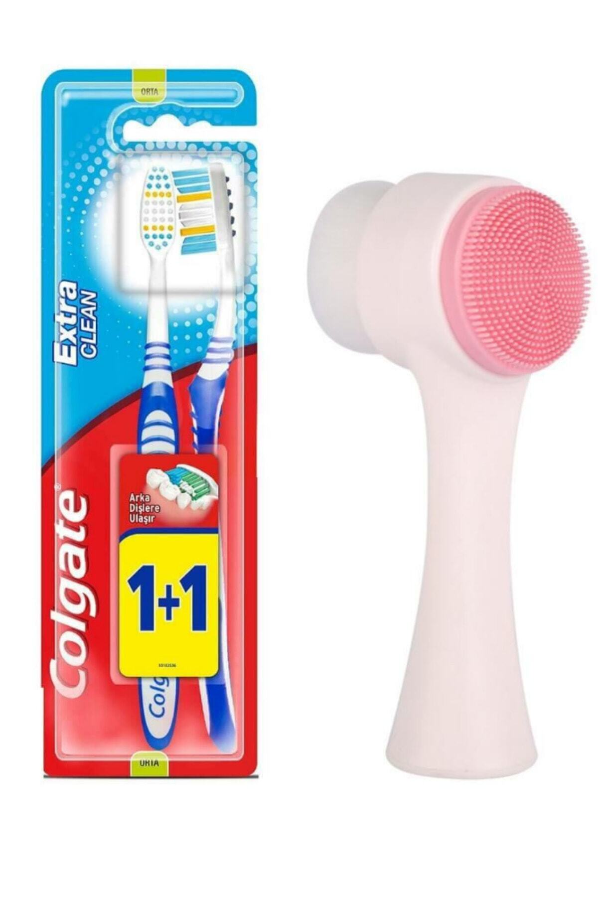 Colgate Ekstra Clean 1ve1 Diş Fırçası (orta) Ve Cilt Temizleme Fırçası
