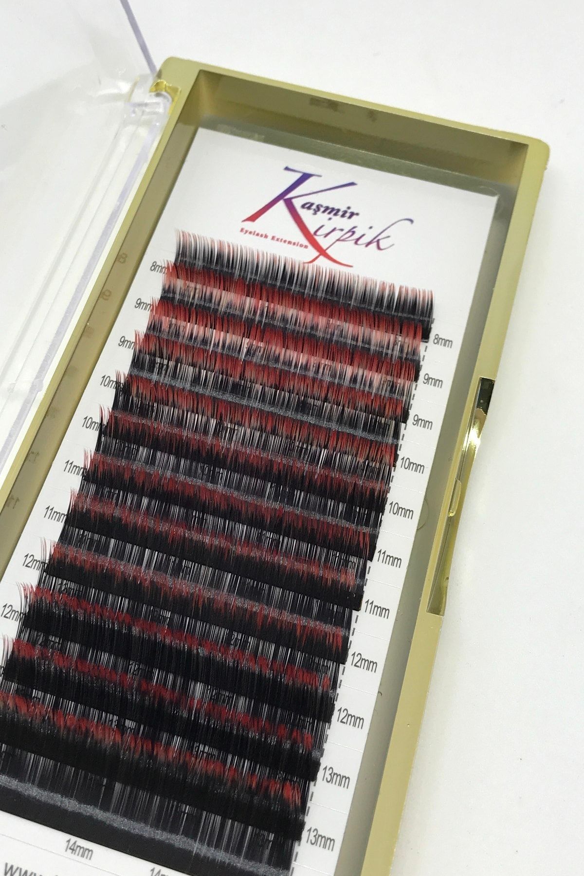 KAŞMİR KİRPİK Ombre Kirpik Siyah - Kırımızı Renk Geçişli Kaşmir Kirpik 0.07 mm C kıvrım Mix Boy Kutu