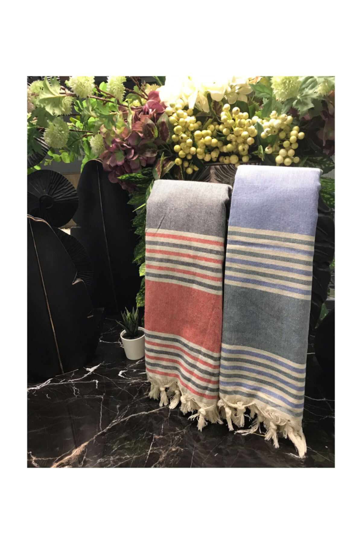 İpekçe Home Gökkuşağı 2'li Peştamal Seti Mavi - Kırmızı