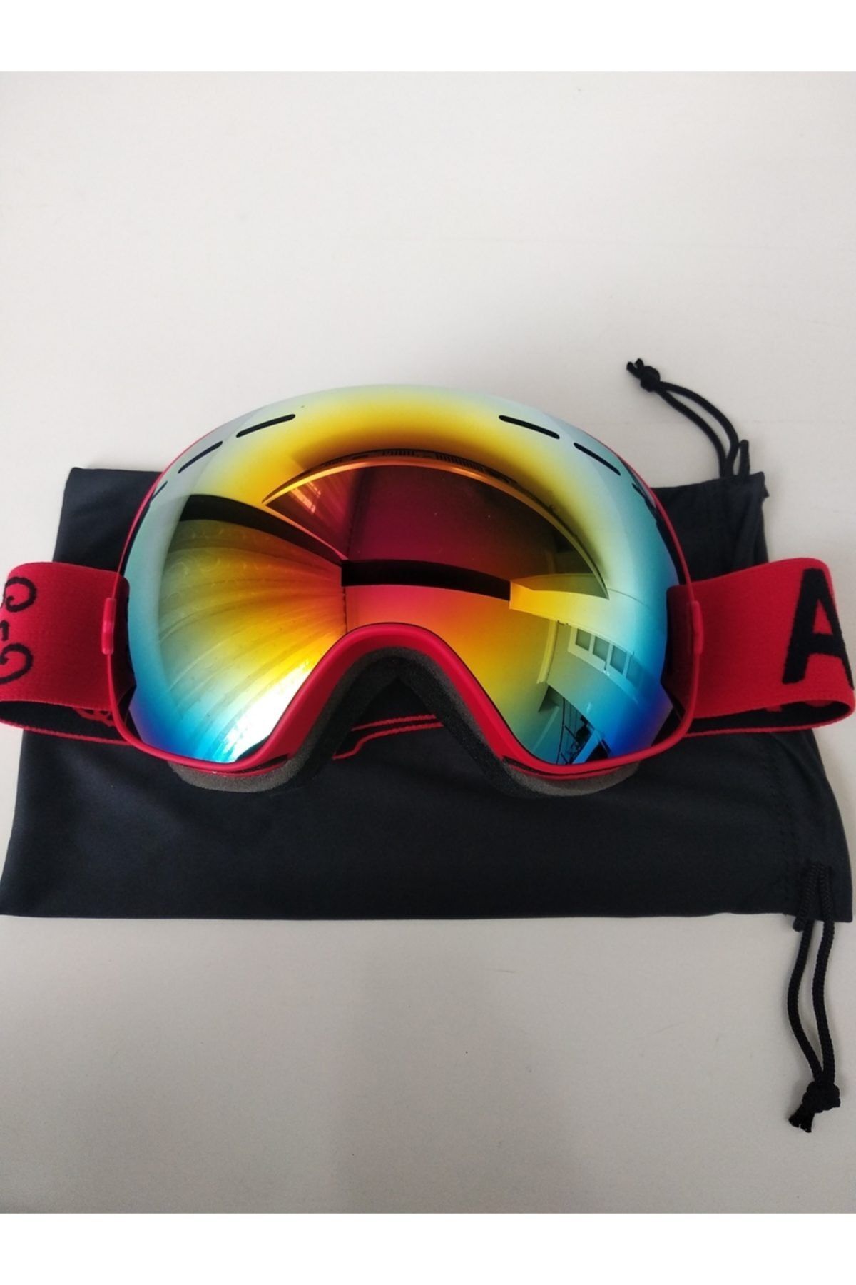SNOW GOLD Rengarenk Kırmızı Profesyonel Kayak Snowboard Gözlüğü