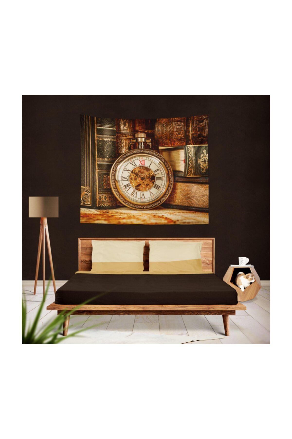 BuanArt Duvar Örtüsü 130x150 Cm - Köstekli Saat Eski Kitap