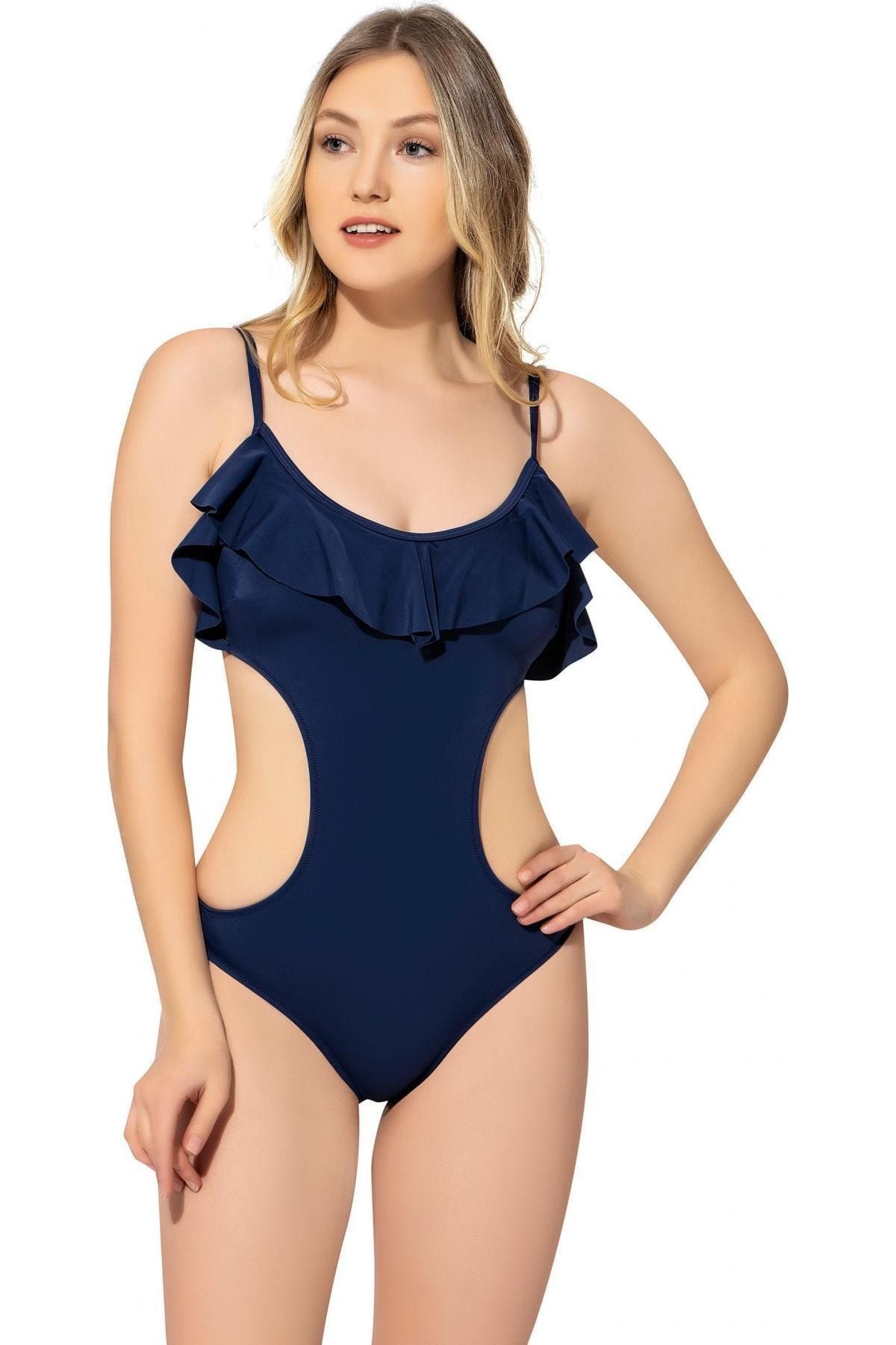 Argisa Plain Tassel Swimsuit 6009 Navy Blue Trendyol