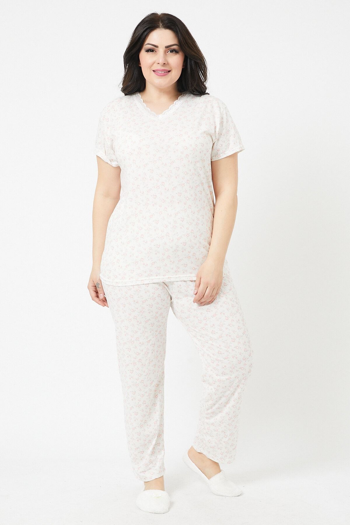 VAV Kadın Pijama Takımı Büyük Beden Kısa Kollu