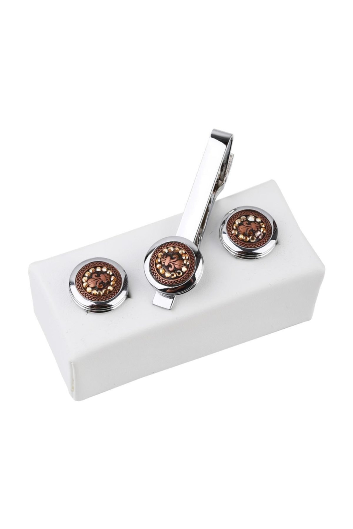 Kravatkolik Erkek Gümüş Renk Kol Düğmesi ve Kravat İğnesi Set KD973
