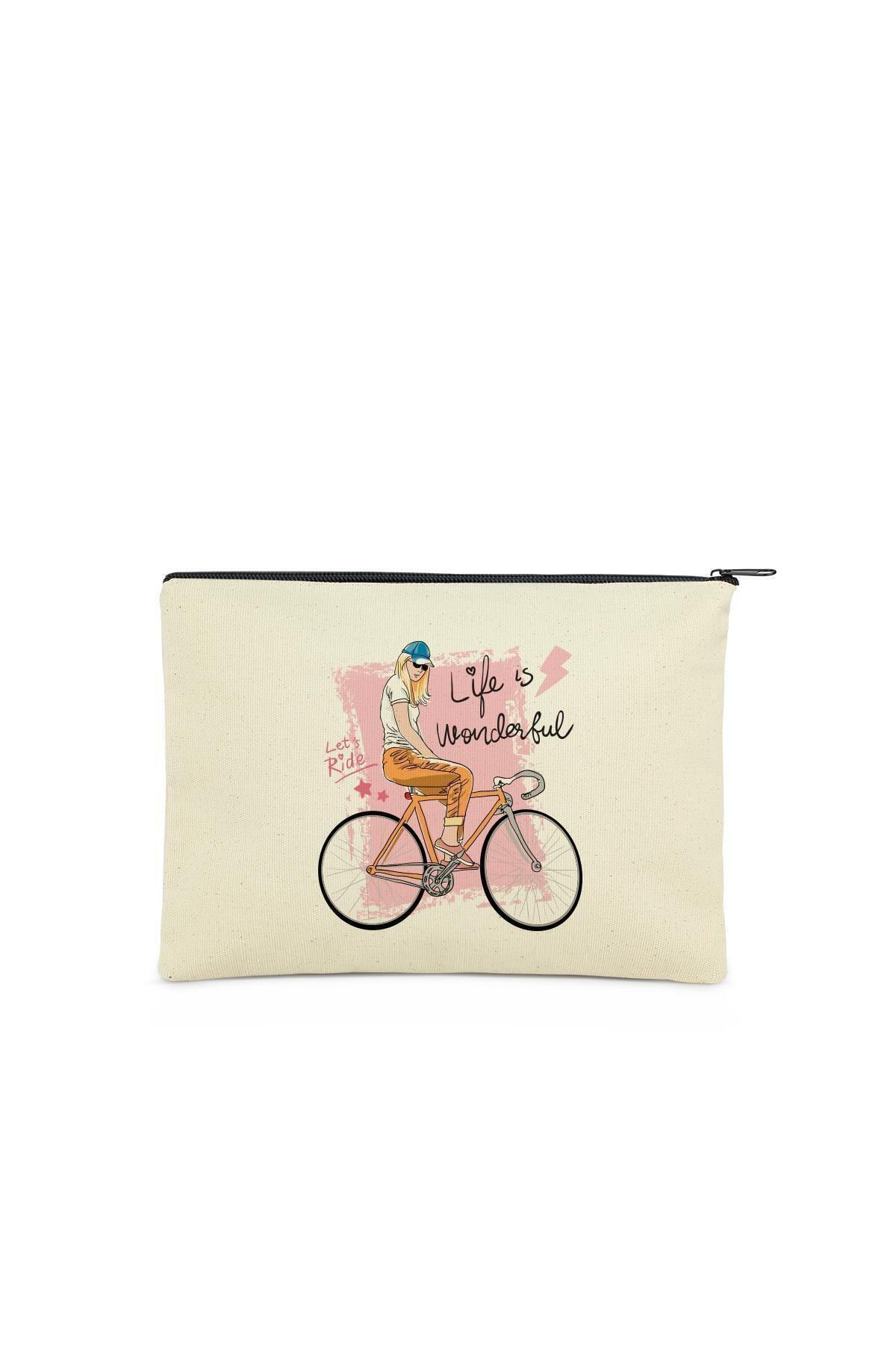 Çınar Bez Çanta Clutch Life Is Wonderful Kanvas Makyaj Çantası