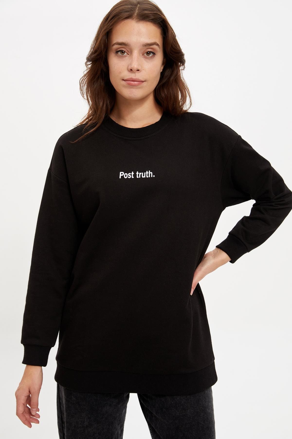 DeFacto Minimal Baskılı Relax Fit Örme Sweat Tunik