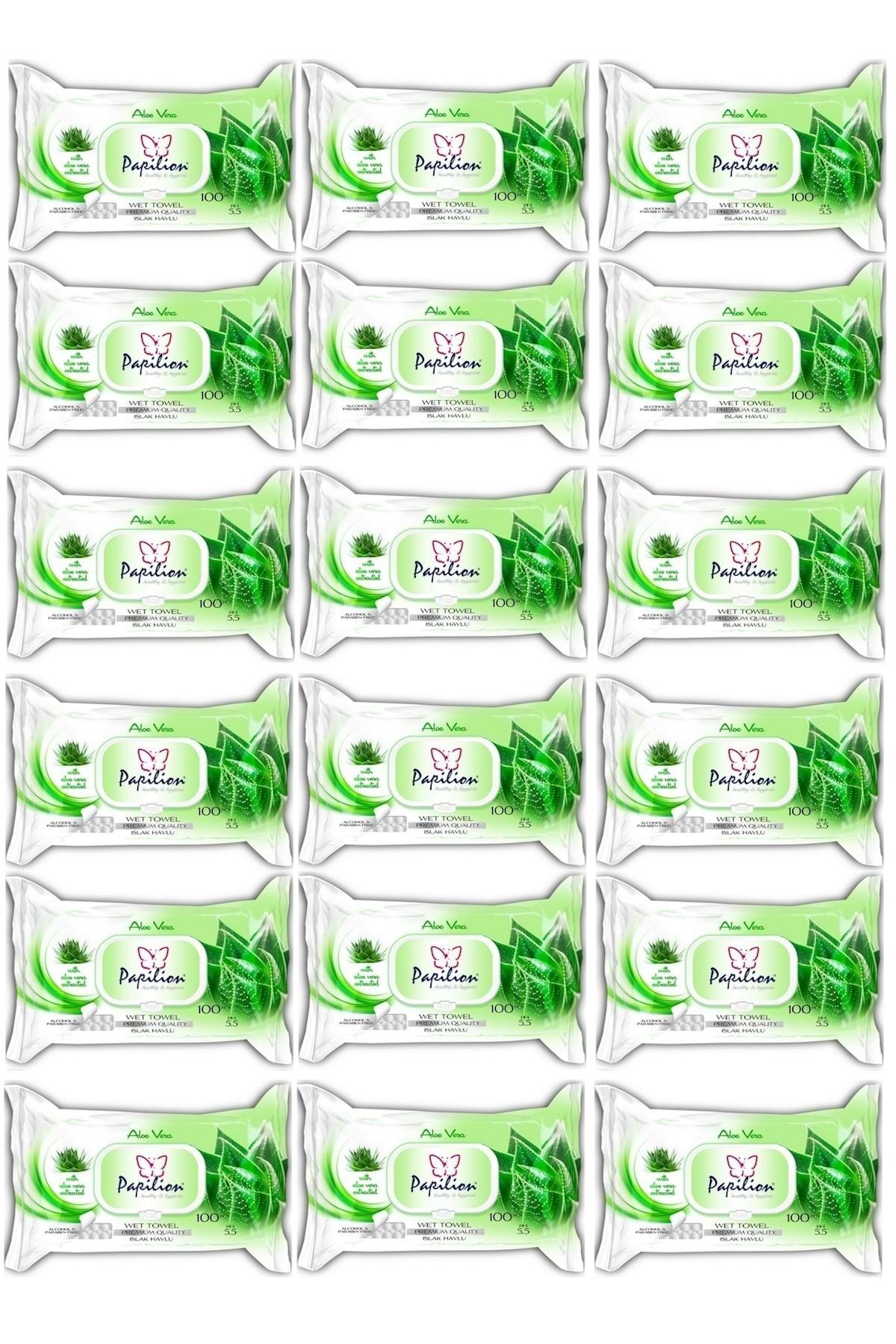 Papilion Islak Havlu Mendil 100 Yaprak Aloevera 18 Li Set