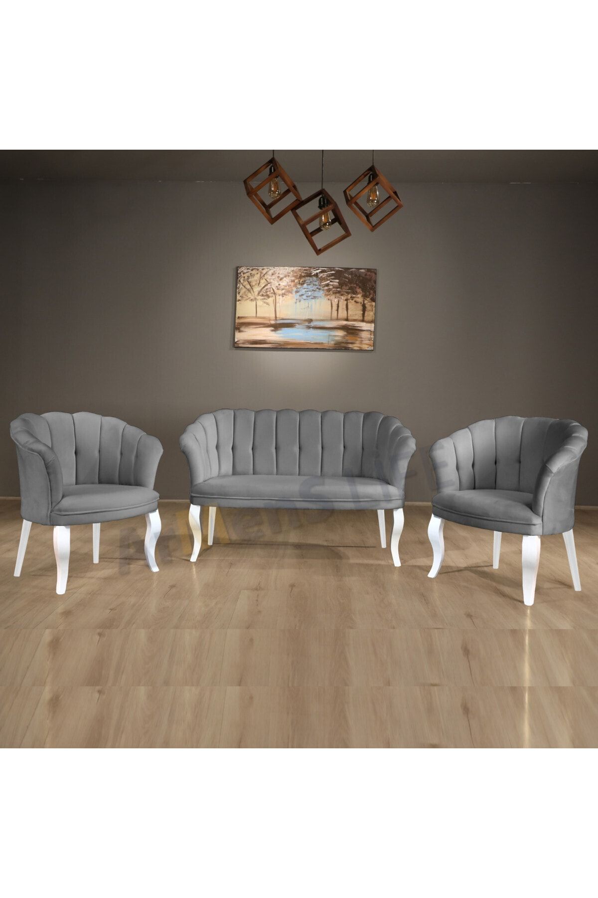 Armens Life Armens Paptya 2+1+1 Kollu Çay Seti Balkon Cafe Koltuk Takımı Beyaz Ahşap Ayak