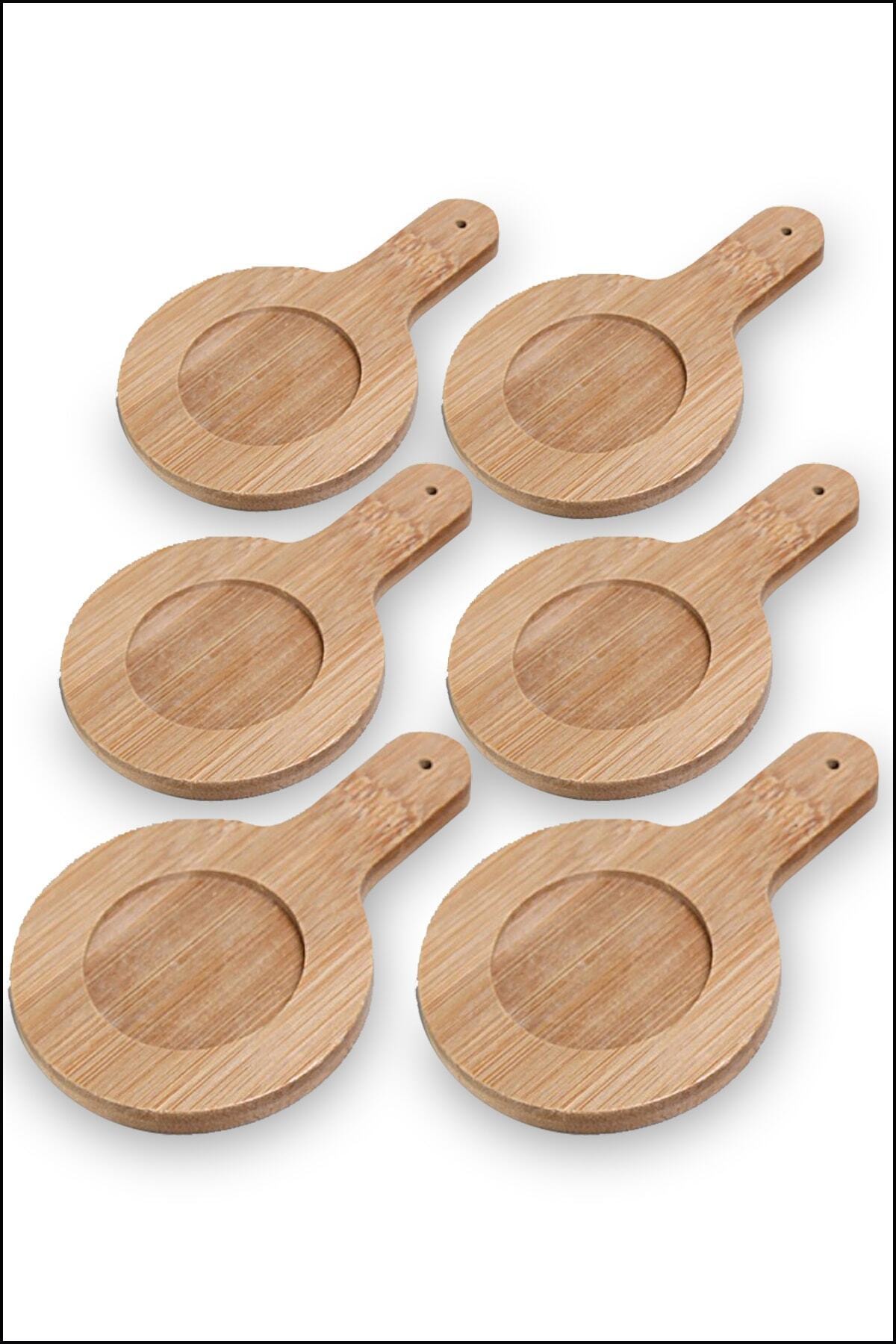 kitchen sense Yuvarlak 6lı Bambu Ikramlık 13,5x8,5cm Kulpla Beraber Çay Tabağı
