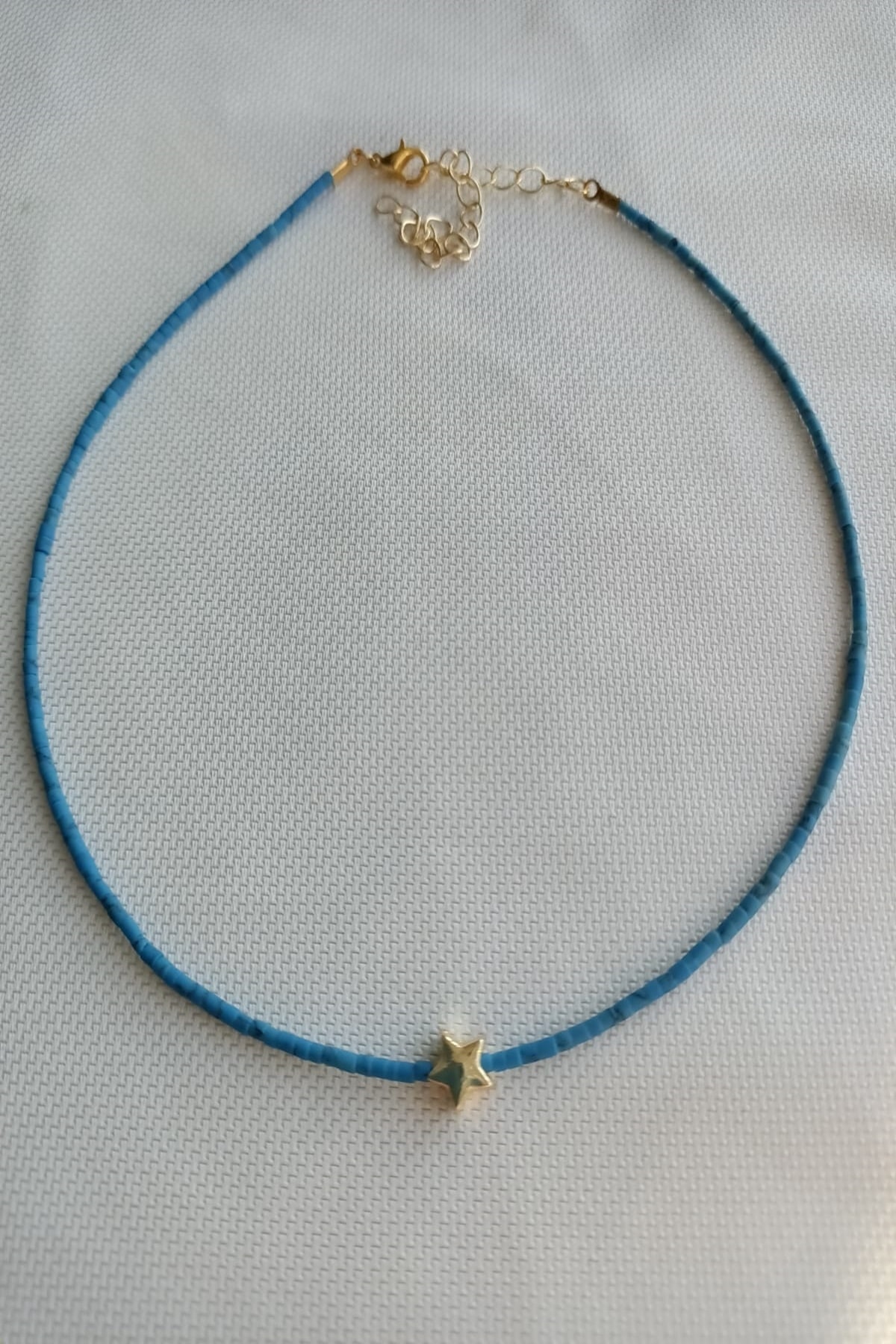 ROSALINDA COLLECTION Kadın Choker Afgan Boncuk Tasma Kolye Turkuaz Mavi Gold Yıldız Detaylı