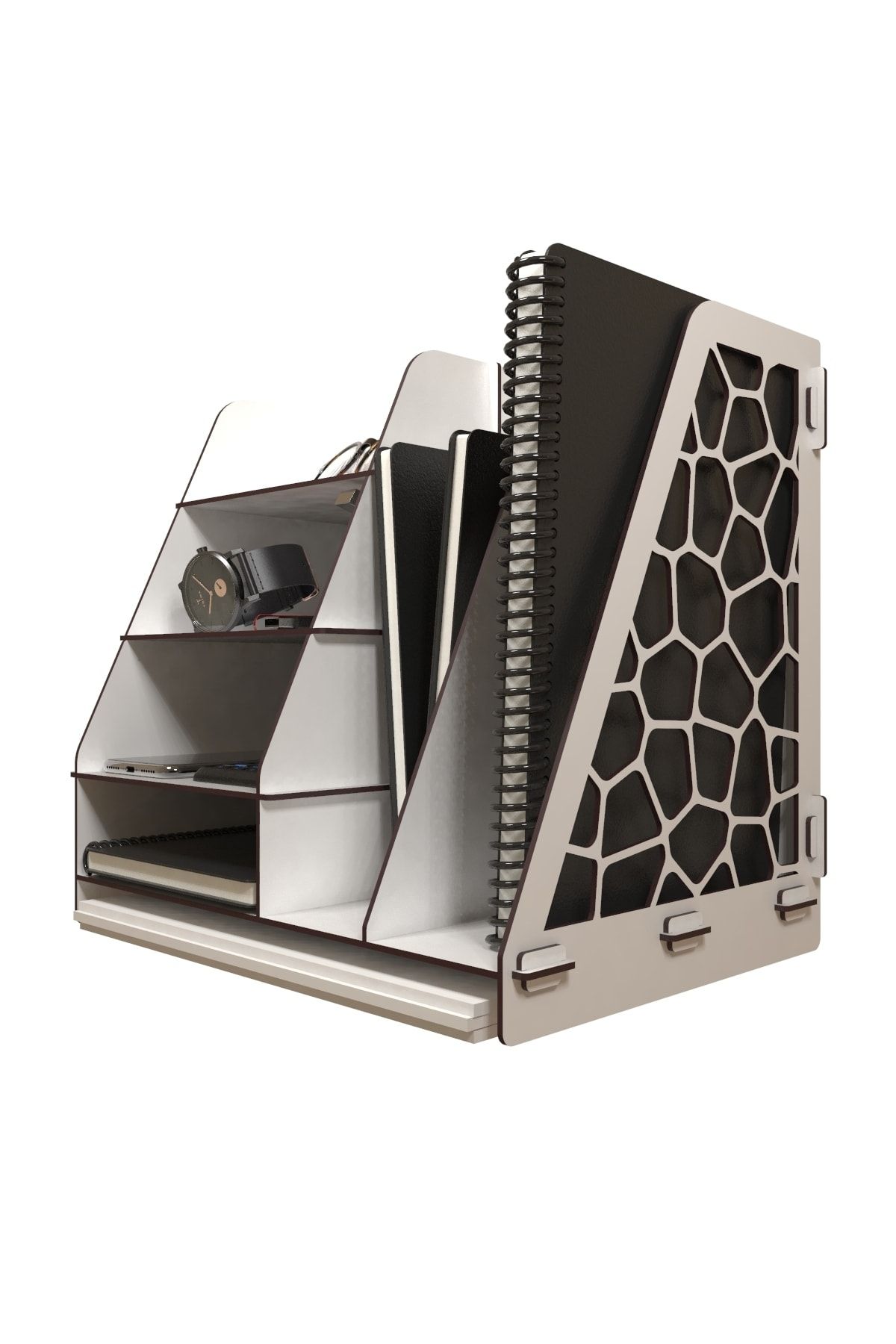 KUK Design Voronoi Modern Ofis Masaüstü Organizer Düzenleyici A4 Evrak Rafı (beywz)