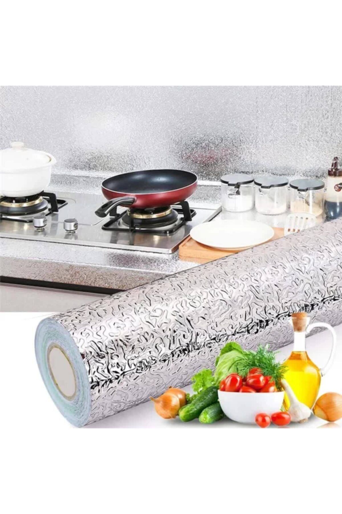Kyrotech Yapışkanlı Folyo Alüminyum Folyo Yapışkanlı Çekmece Duvar Kaplama Gümüş Renk 300 X 40cm