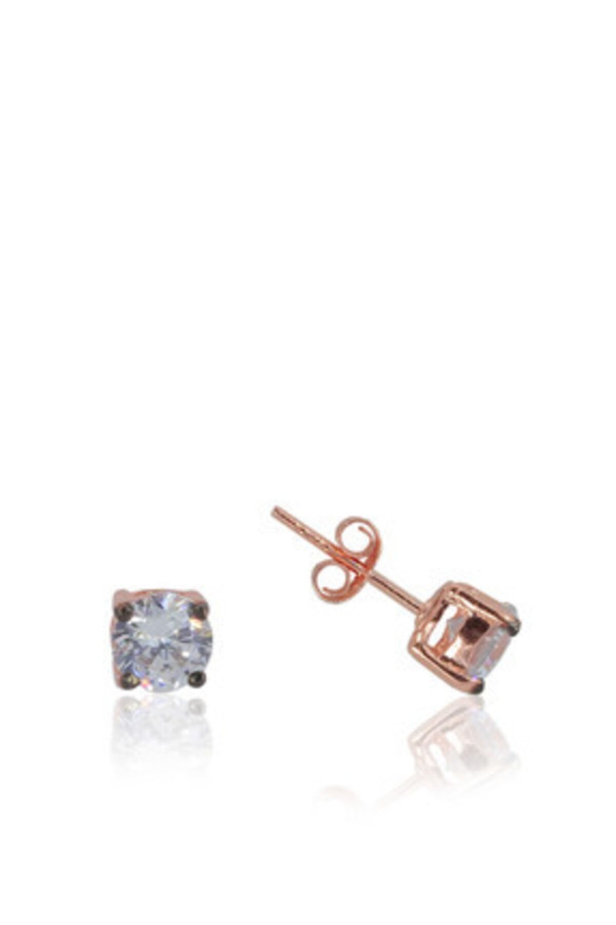 ACCESSORIES WORLD Çelik Altın Kaplama Zirkon Taşlı Top Küpe Rose Renk