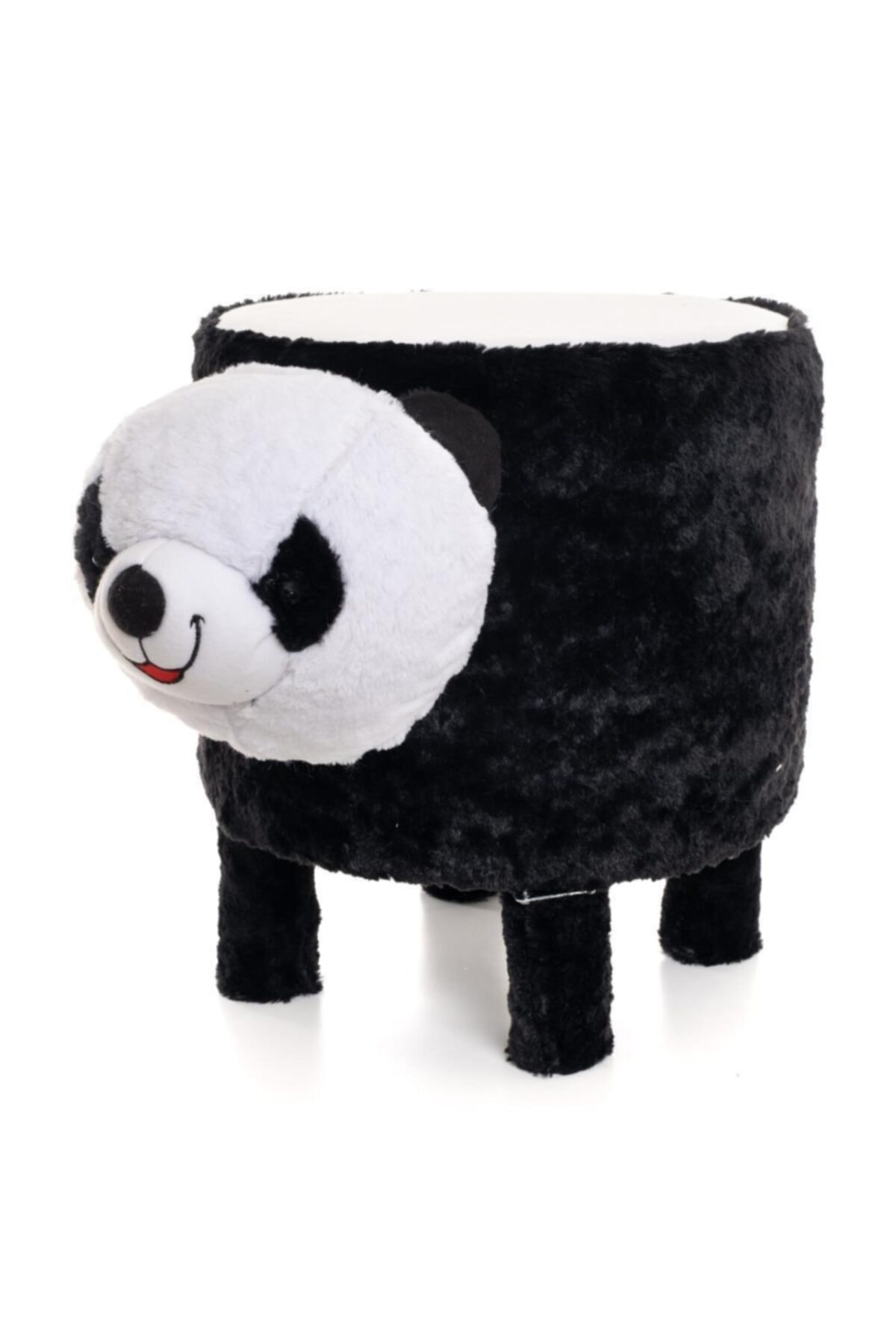 BEBEBEBEK Peluş Panda Kaplı Ahşap Puf Koltuk Çocuk Koltuğu