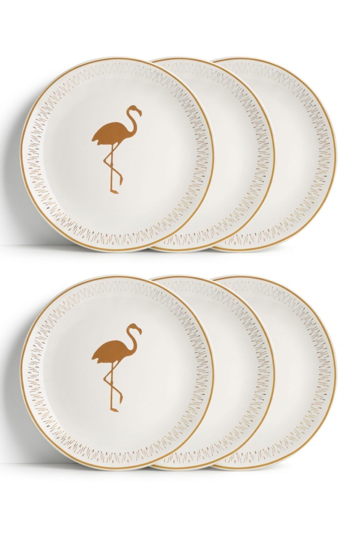 MacMug Shine Flamingo Collection  Flamingo Desenli Yaldız Porselen Tabak 6'lı Set