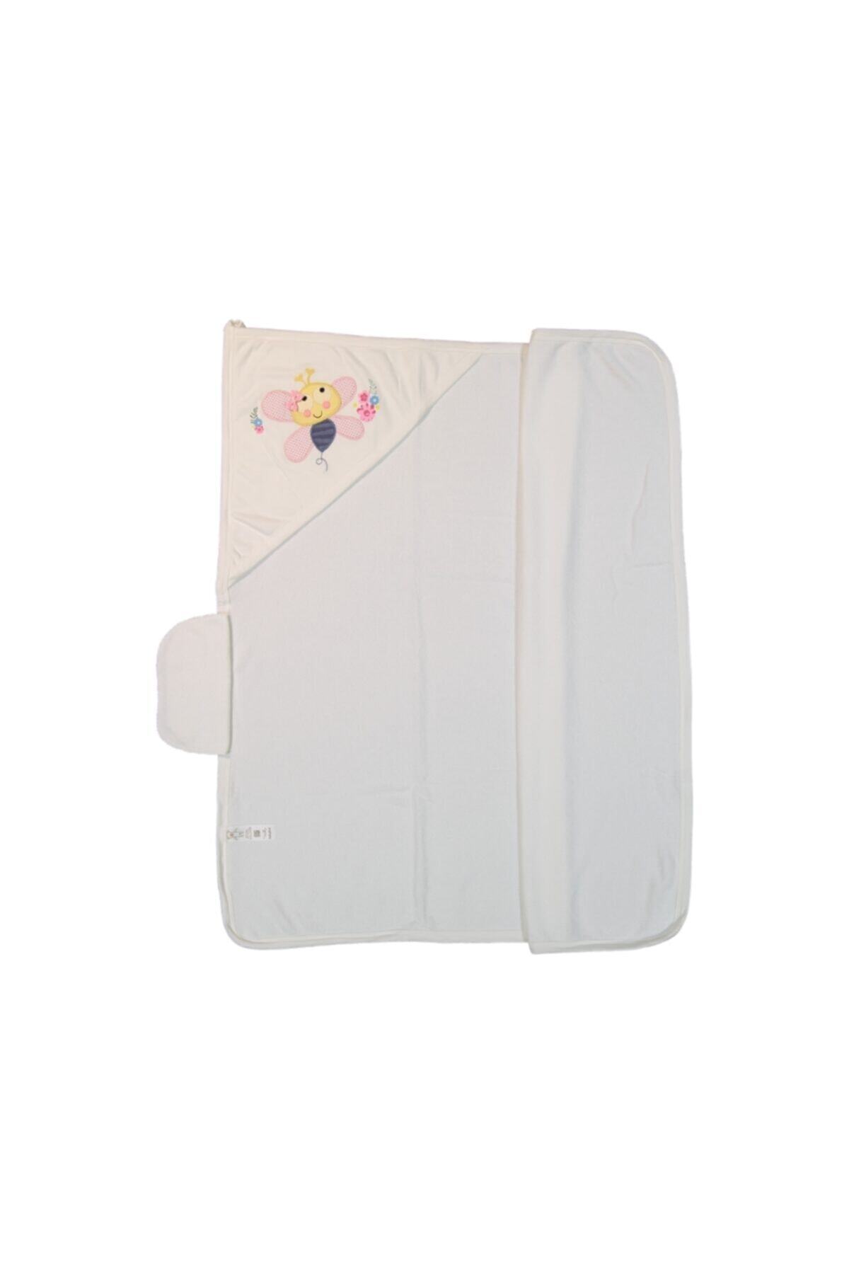 baby line Ekru Pembe Arı Nakışlı Bebek Banyo Havlu Silgi
