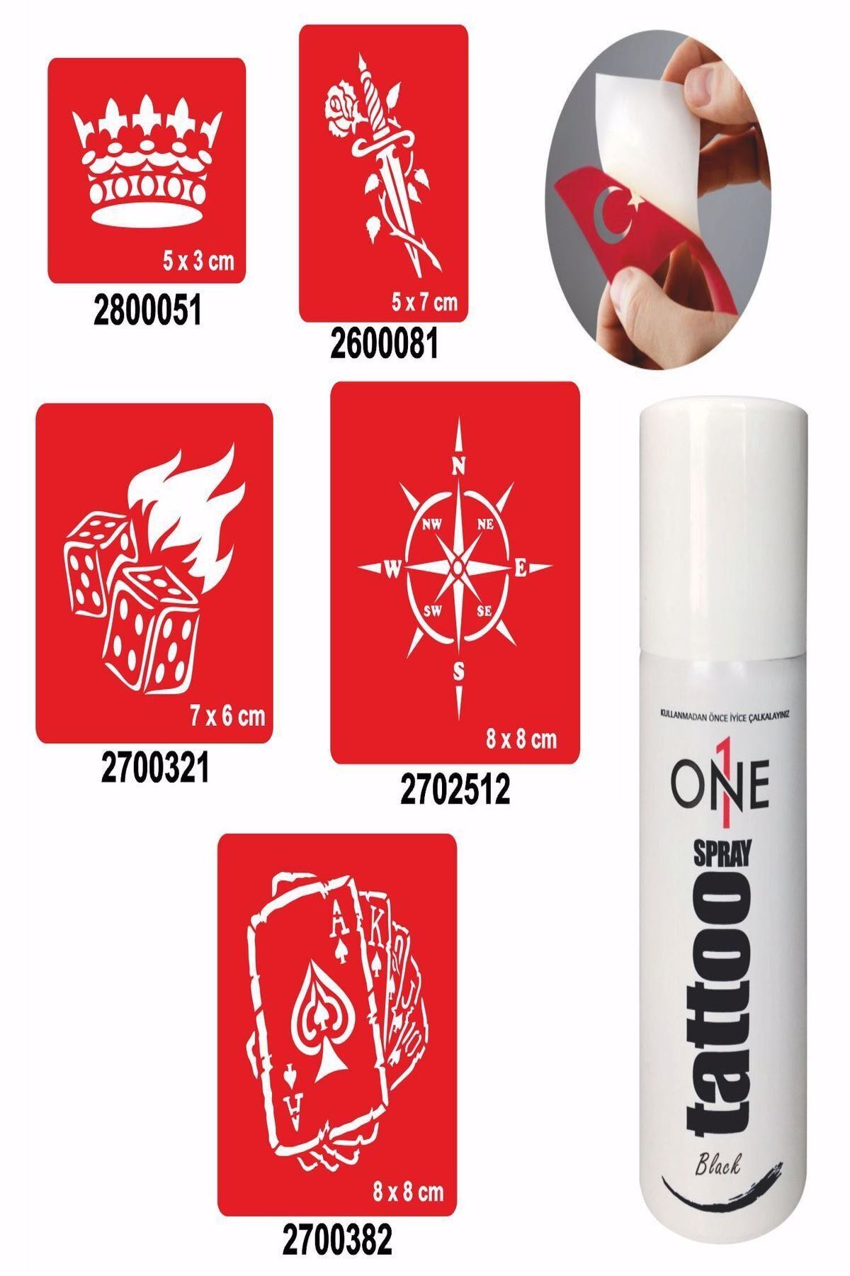 ONE SPRAY TATTOO Şans Oyunları Sprey Dövme Ve Şablon Seti Tattoo