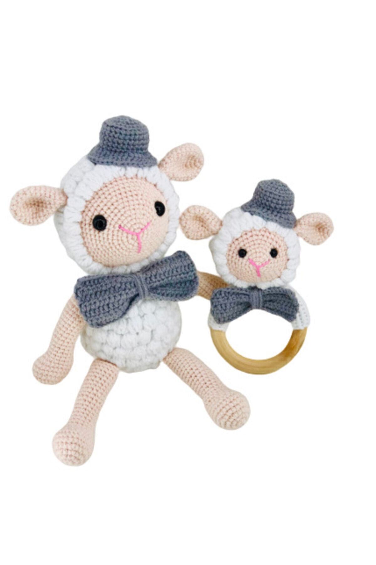 Aysun Yıldız Konbul Amigurumi Organik Örgü Oyuncak Uyku Arkadaşı Kuzucuk Ve Diş Kaşıyıcılı Çıngırak Takım