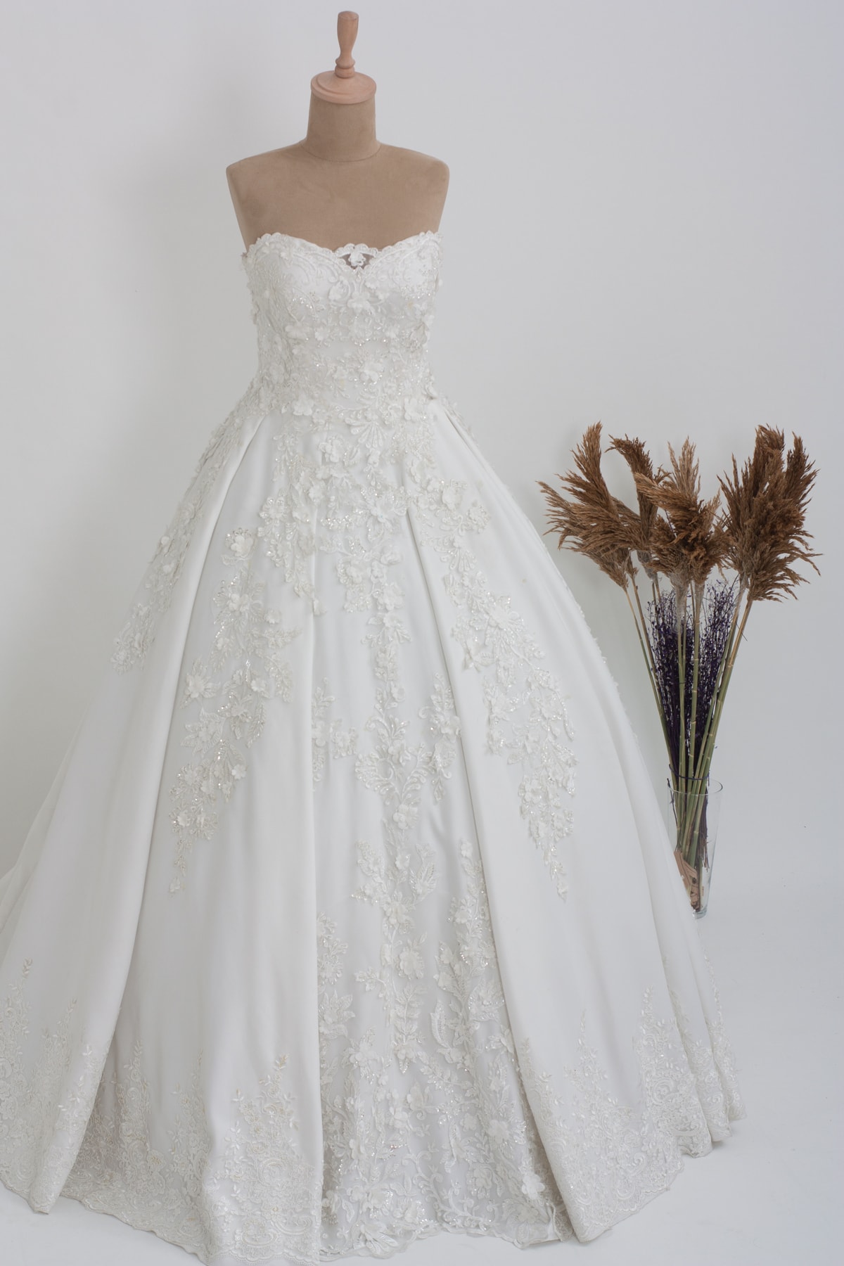 fetih moda evi Kadın Beyaz Balo Tipi Gelinlik 3bytaley