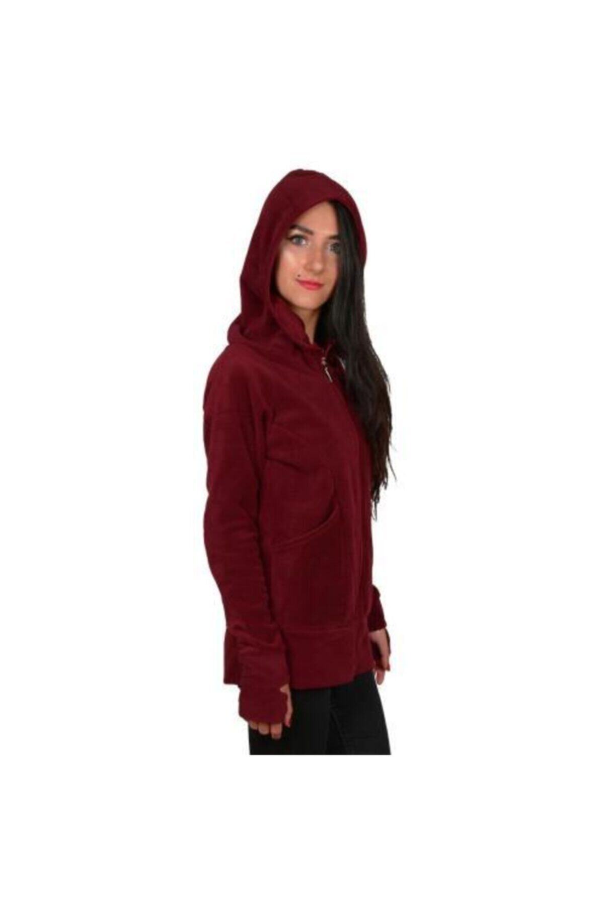 closedbrands Kadın Bordo Eldivenli Bordo Polar Sweatshirt