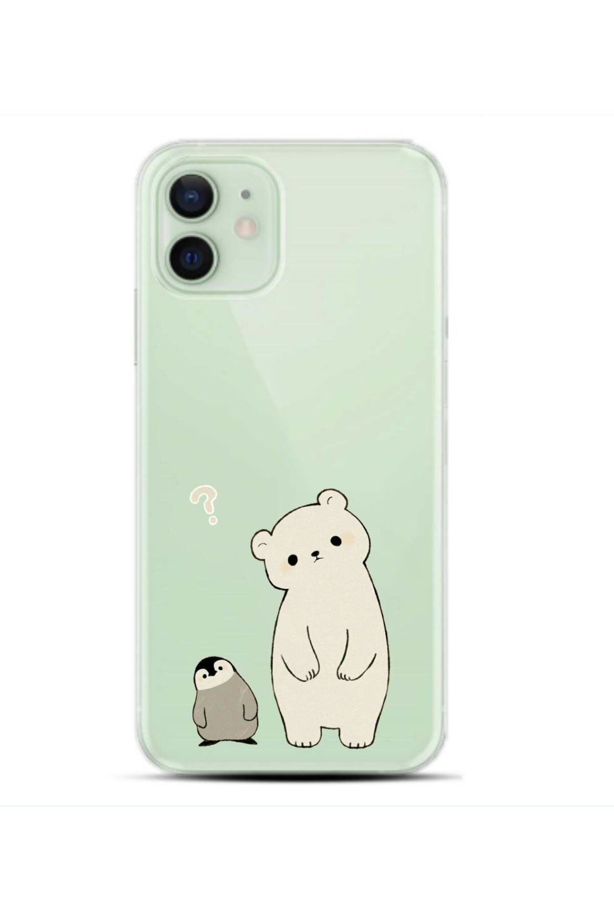 mooodcase Iphone 12 Penguen Ve Ayıcık Desenli Şeffaf Telefon Kılıfı