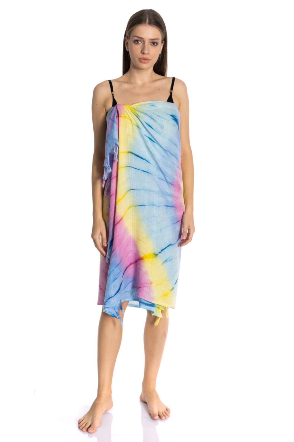 Handorra Bambu Elde Batik Baskı Peştamal - Kara Tezgah Dokuma